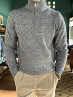 Melange-Strickjacke mit halbem Reißverschluss