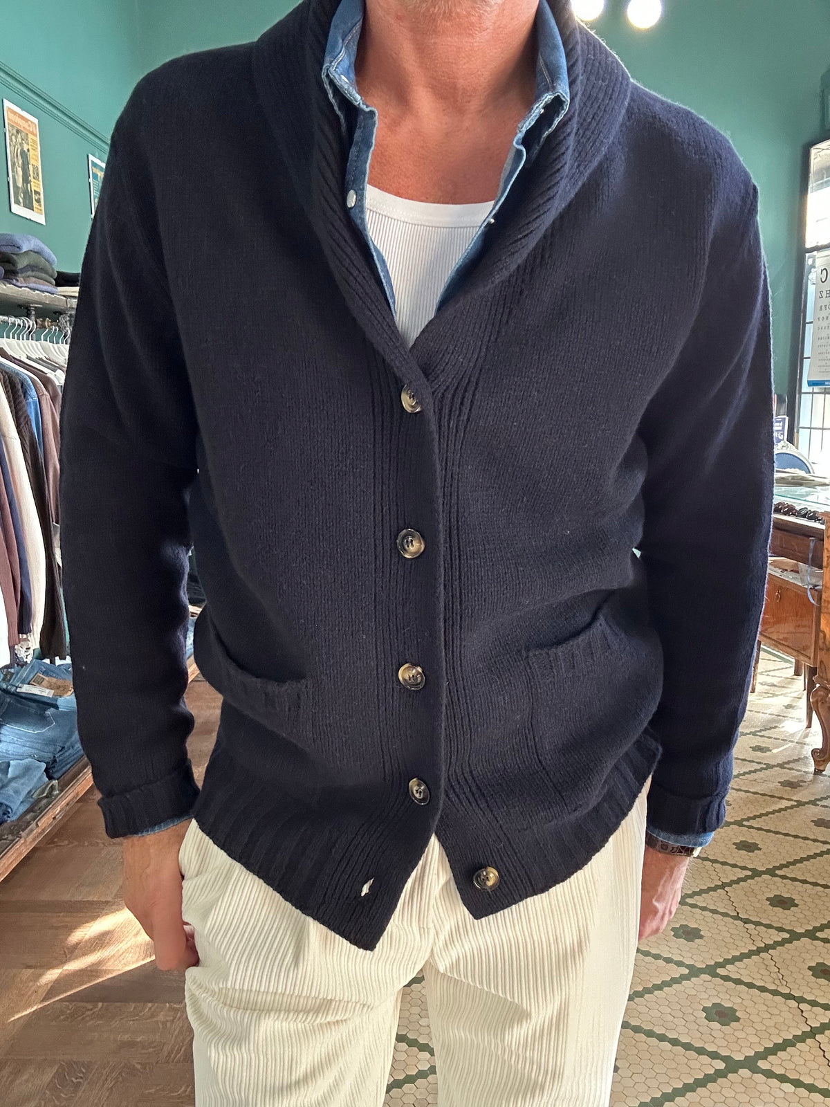 Cardigan sciallato 100% lana Made in Italy
