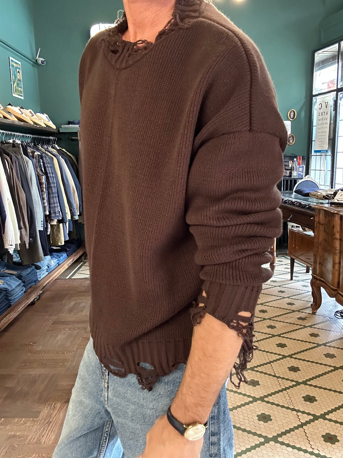 Maglione con rotture misto lana