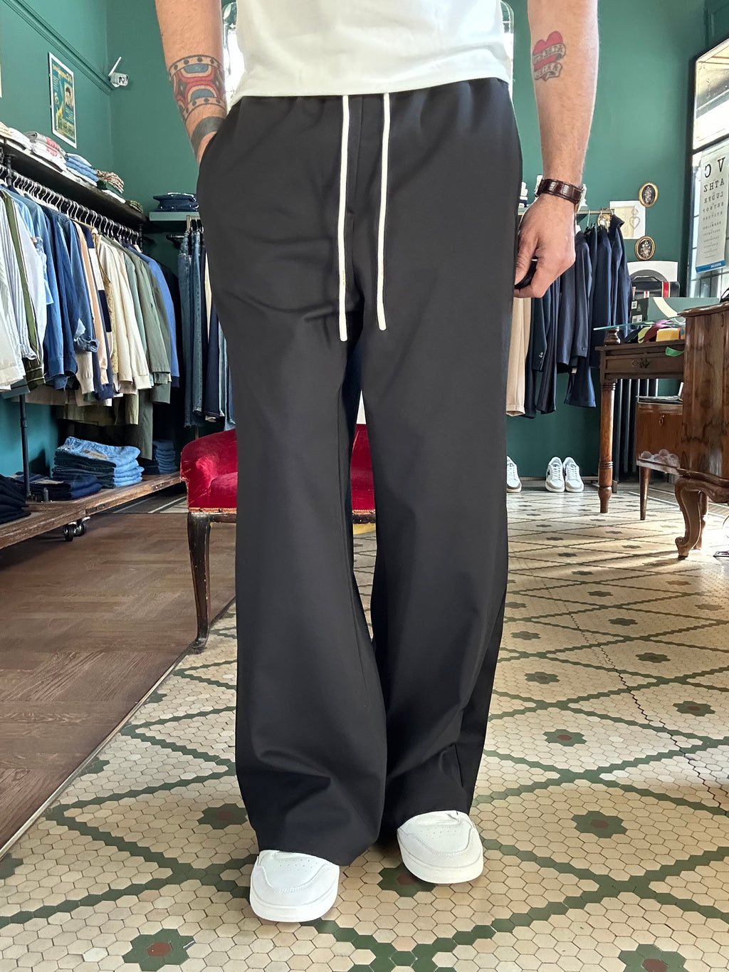 Black oversized wide-leg trousers