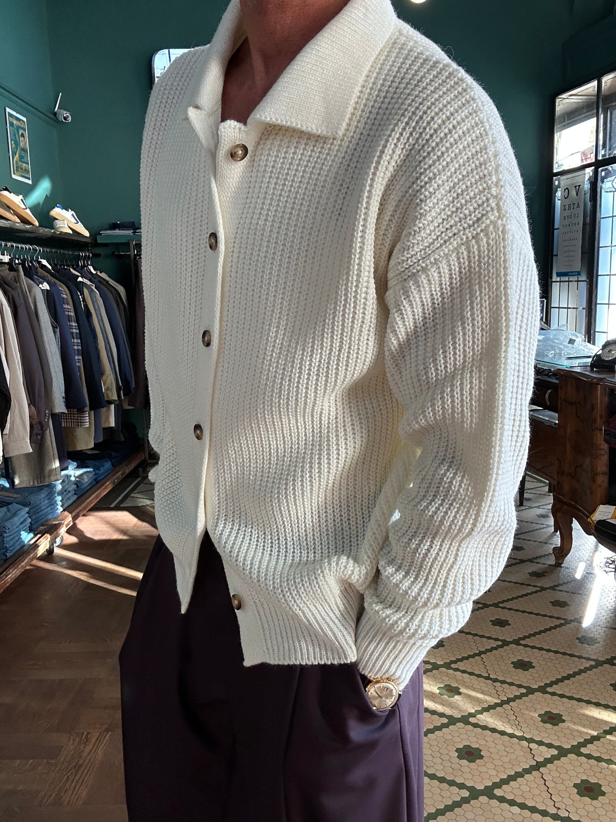 Cardigan costa inglese misto lana