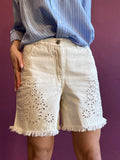 Denim shorts with broderie anglaise embroidery