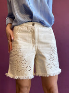 Denim shorts with broderie anglaise embroidery