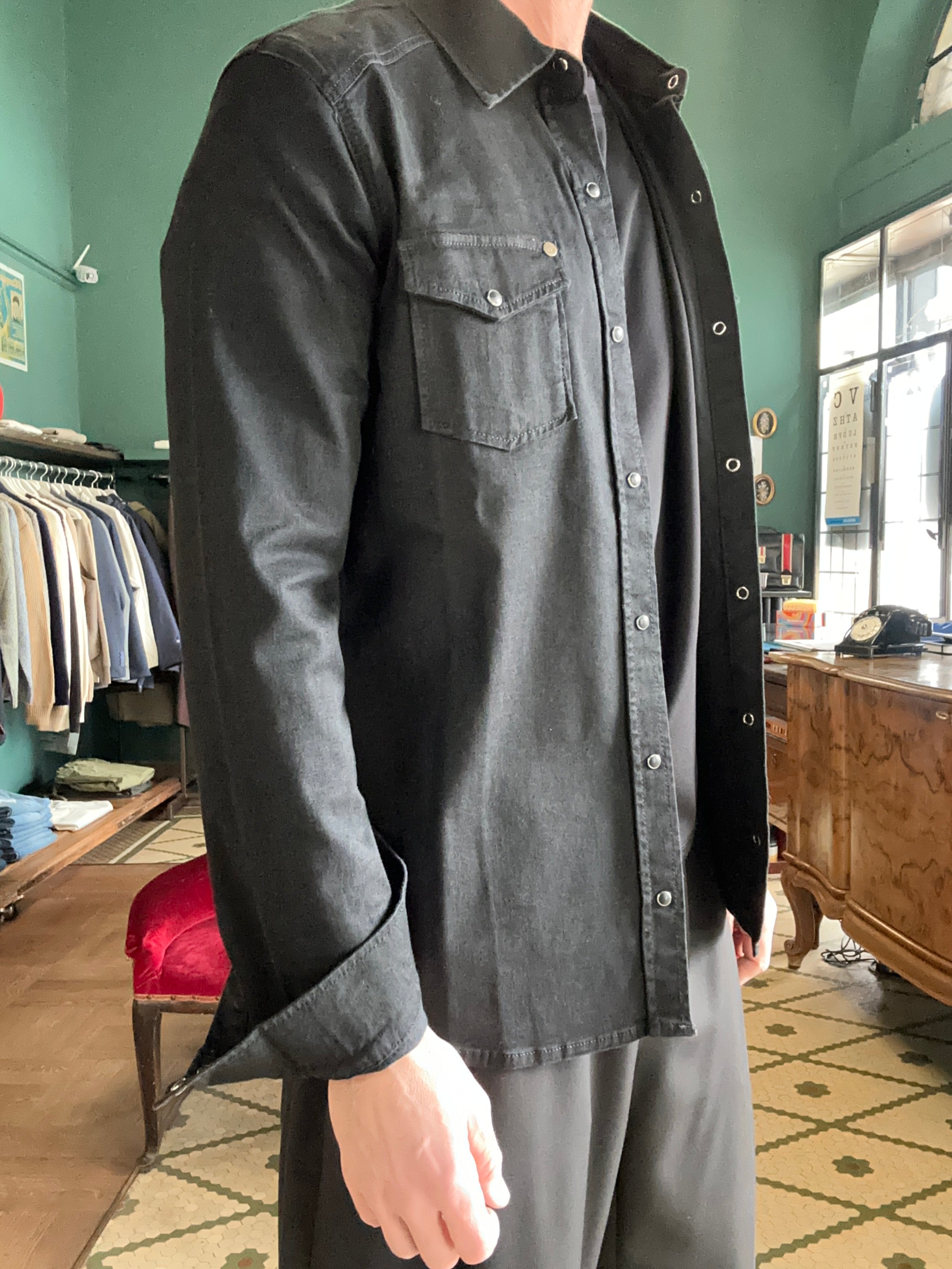 Camicia texana nera slim fit