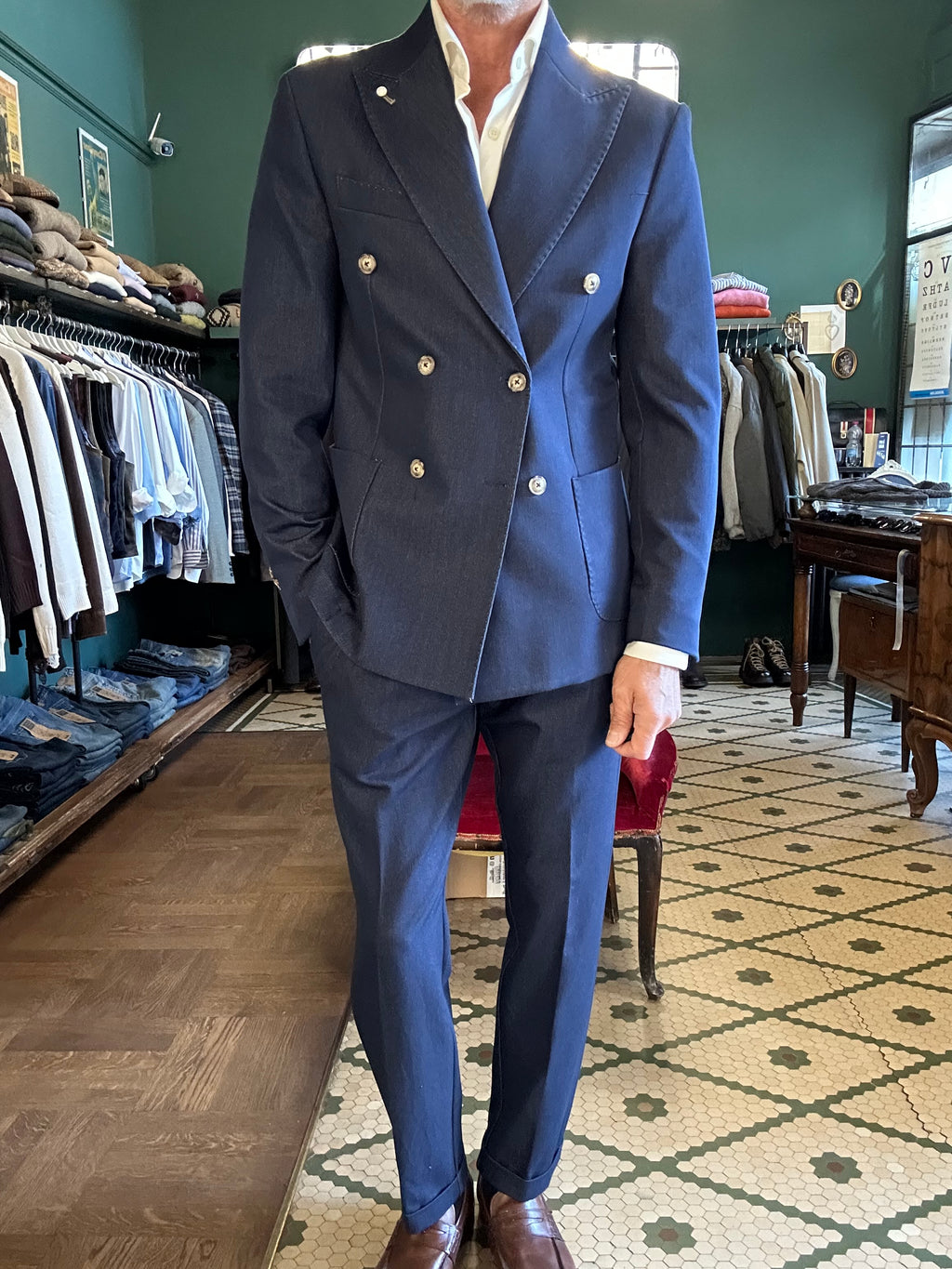 Giacca doppiopetto effetto denim made in Italy