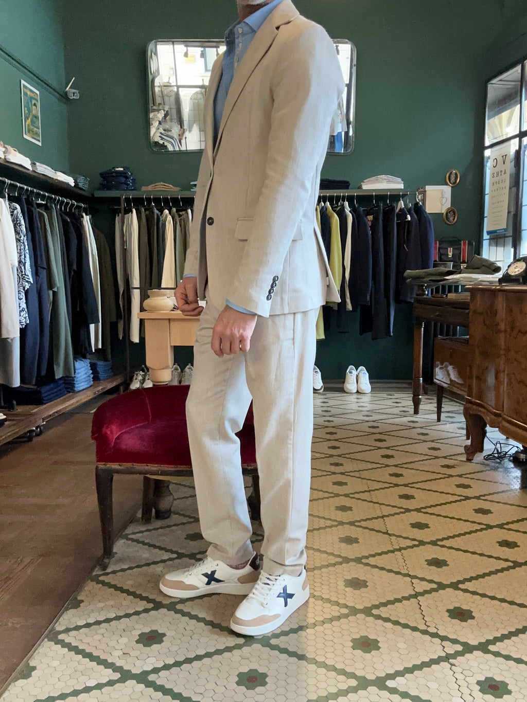 herringbone fabric suit