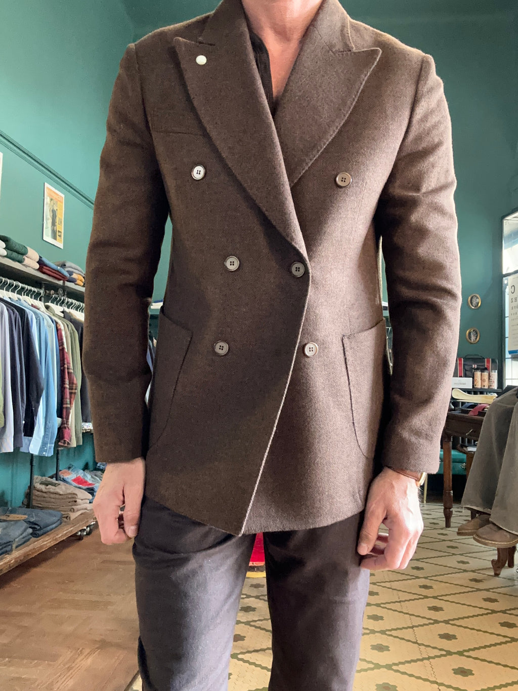 Double-breasted herringbone jacket