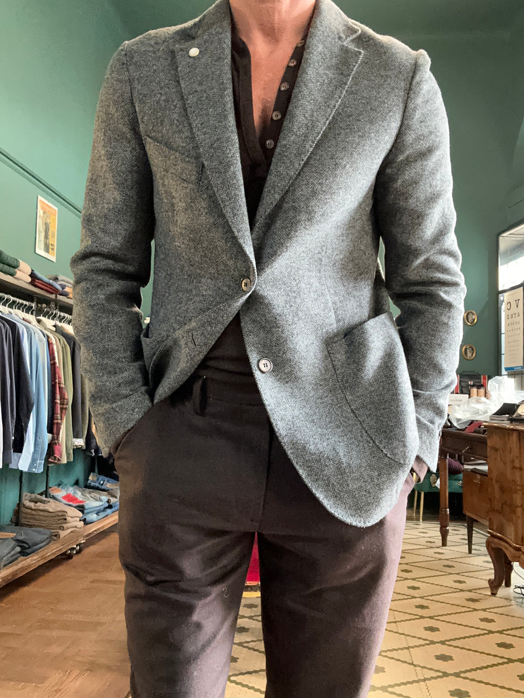 Single-breasted herringbone jacket