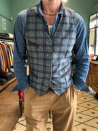 Gilet Garry’s earth in panno lana blu a quadri