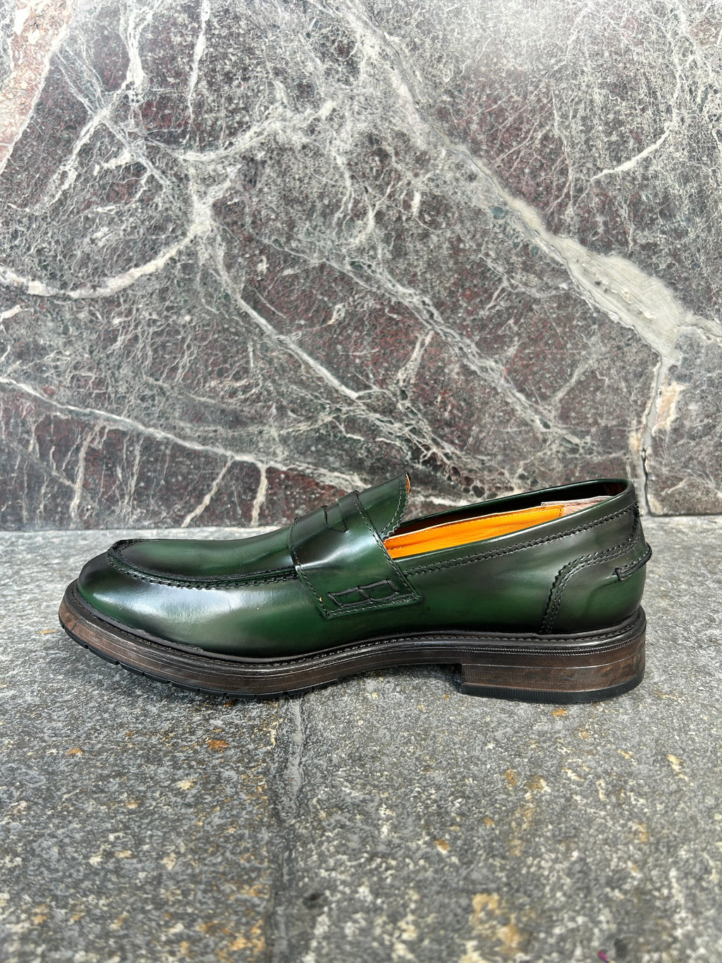 Mocassino collage verde spazzolato