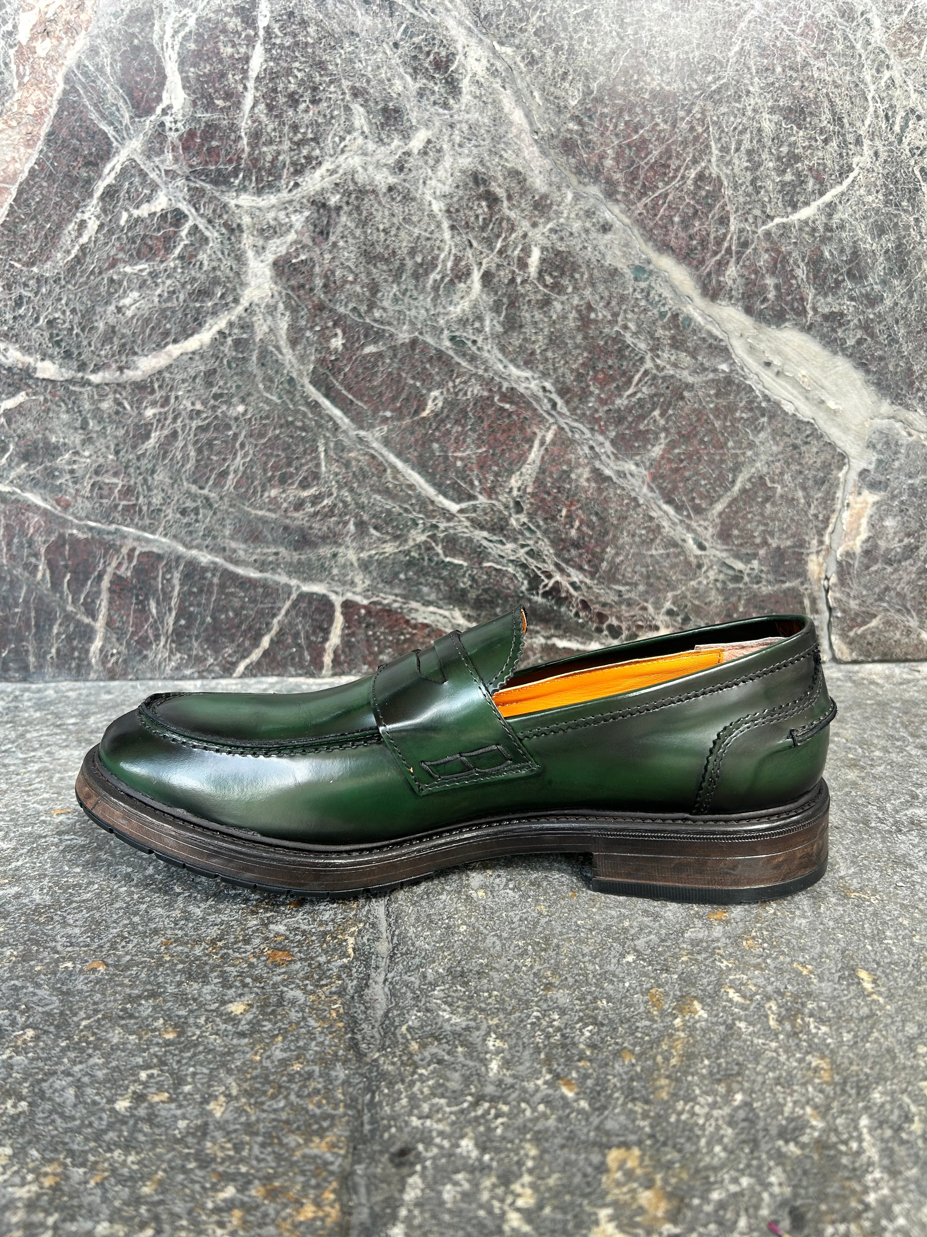 Mocassino collage verde spazzolato