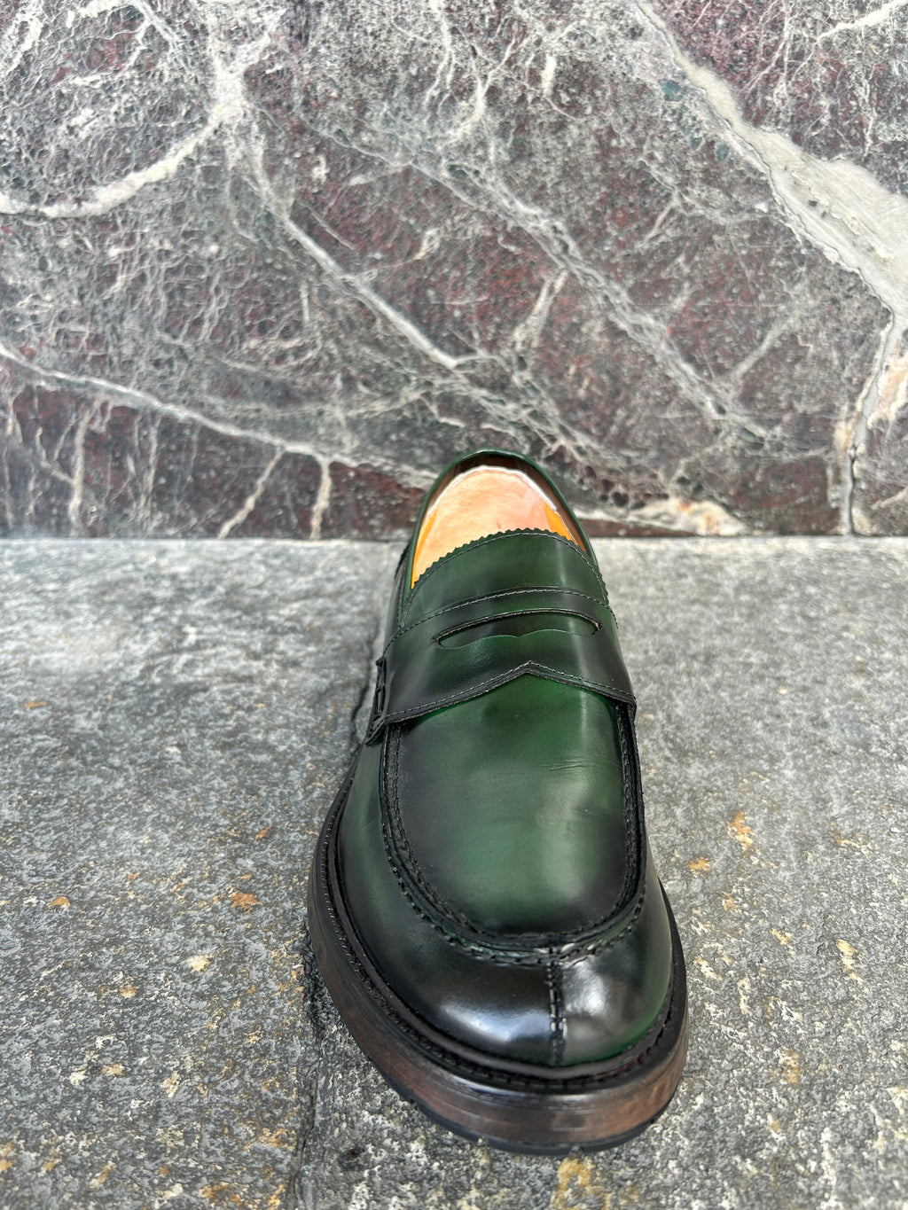 Mocassino collage verde spazzolato