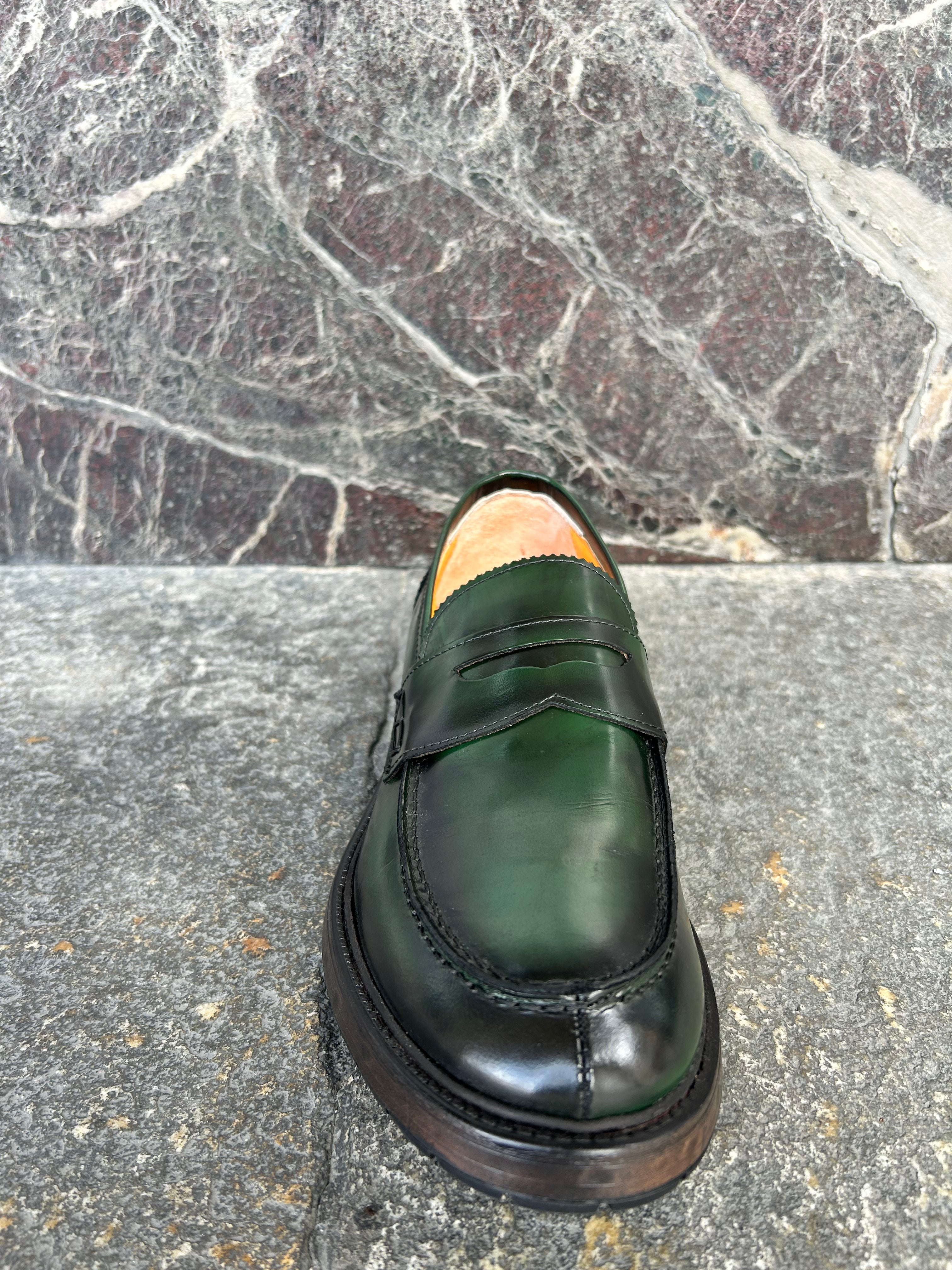 Mocassino collage verde spazzolato