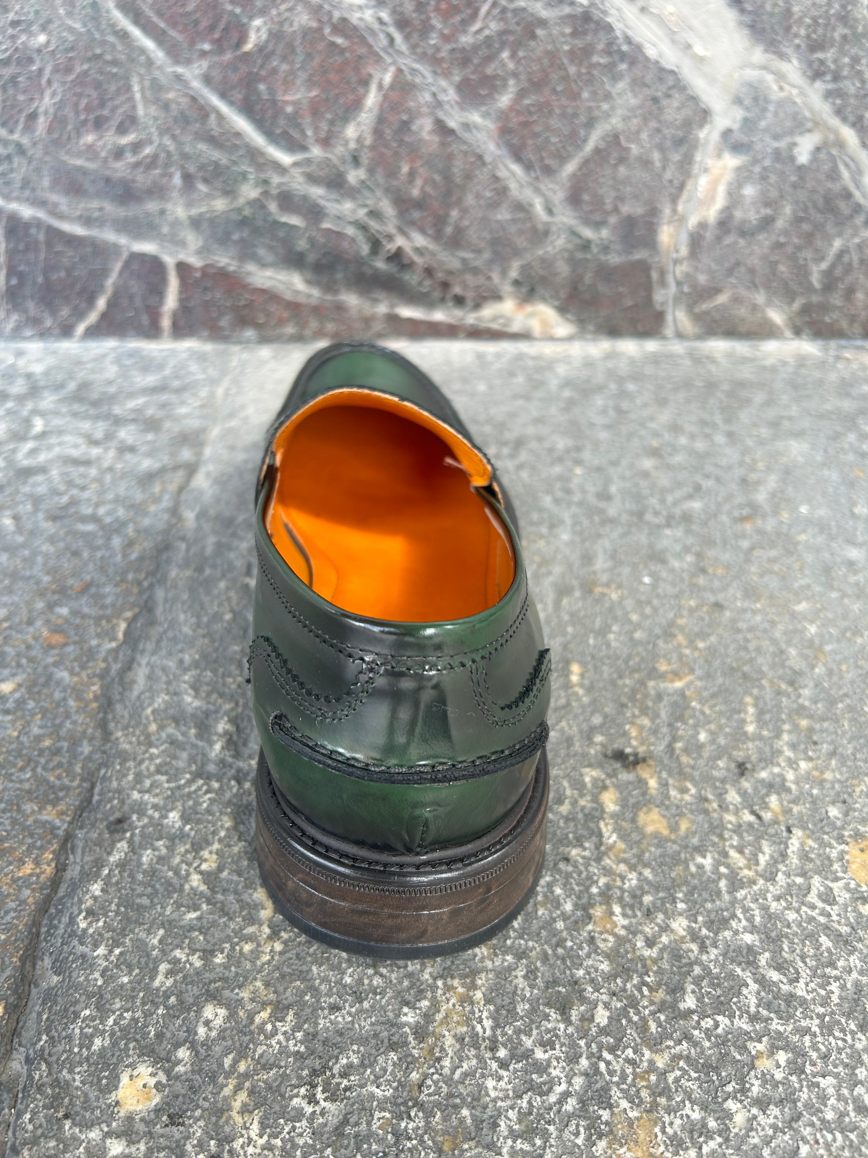 Mocassino collage verde spazzolato