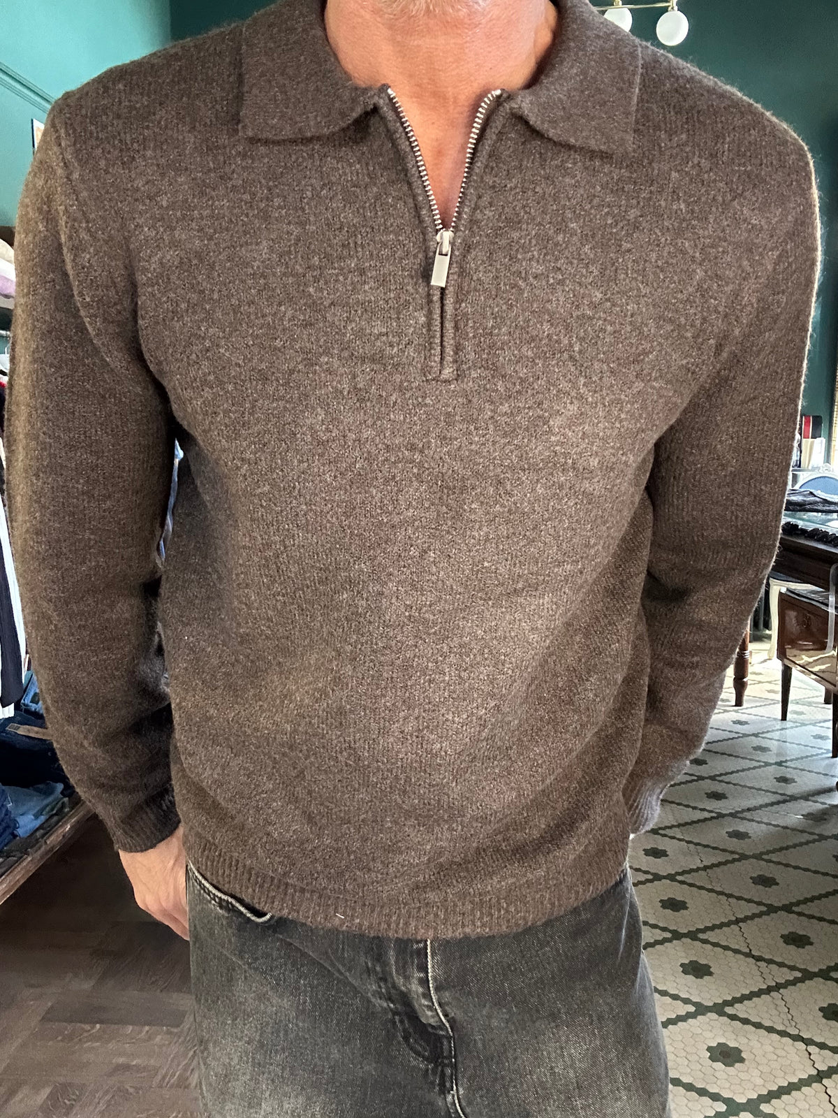 Maglione polo con zip