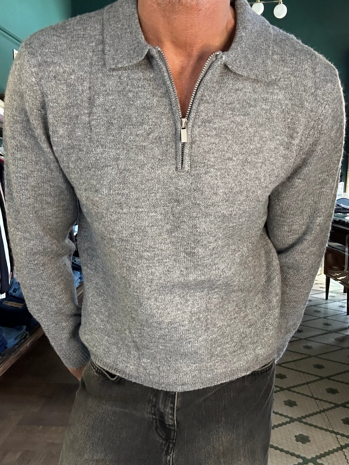 Maglione polo con zip