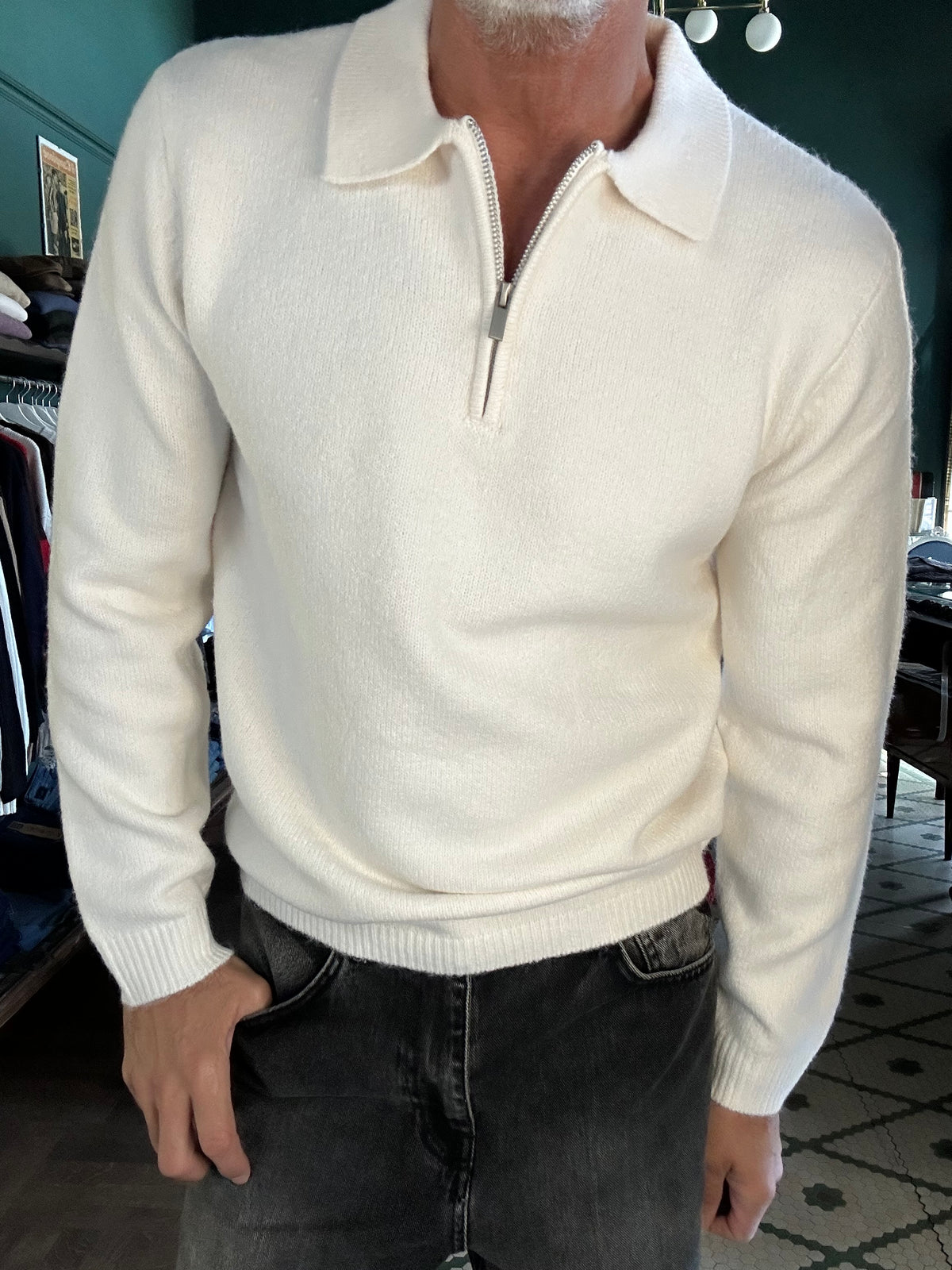 Maglione polo con zip