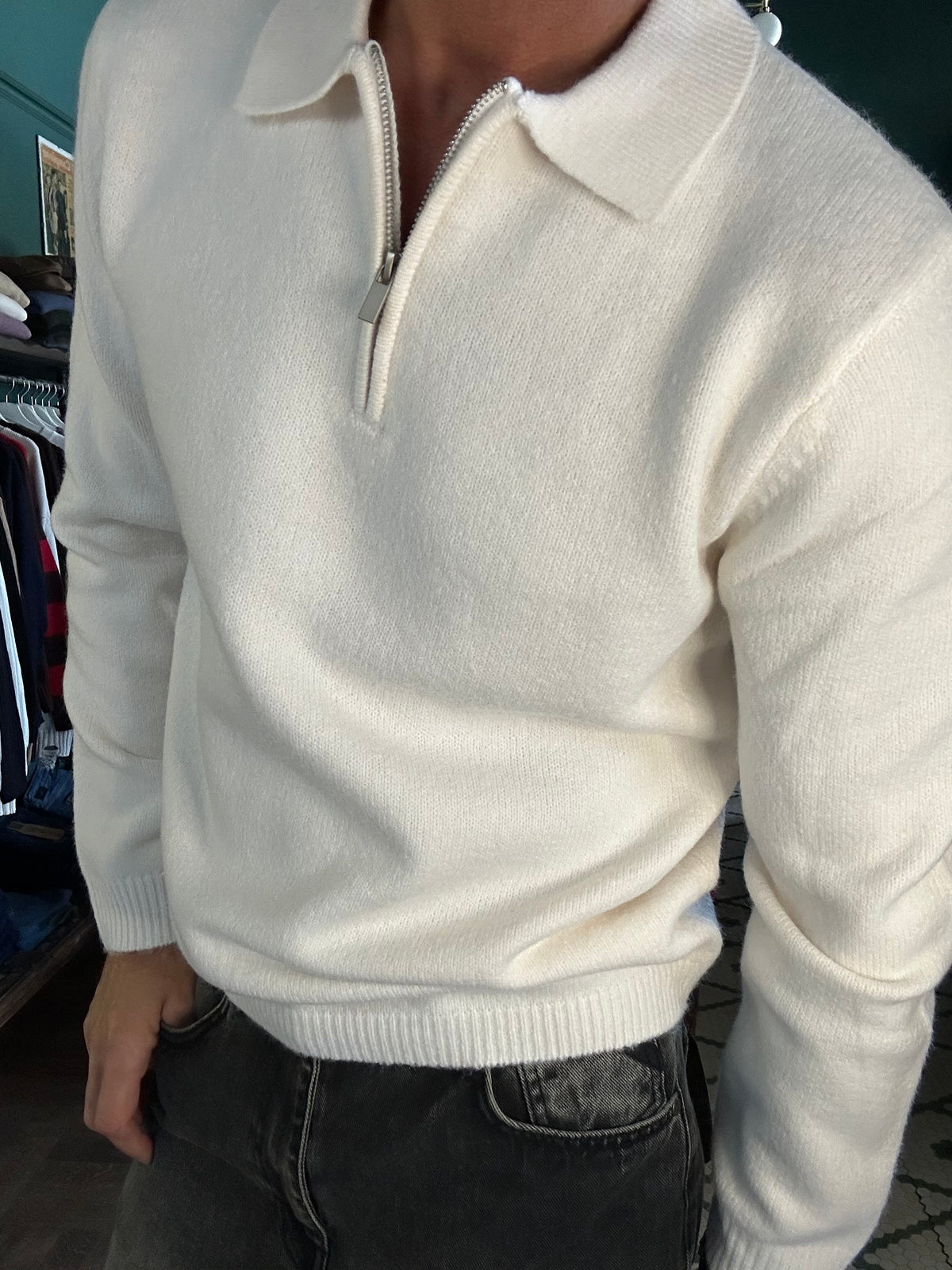 Maglione polo con zip