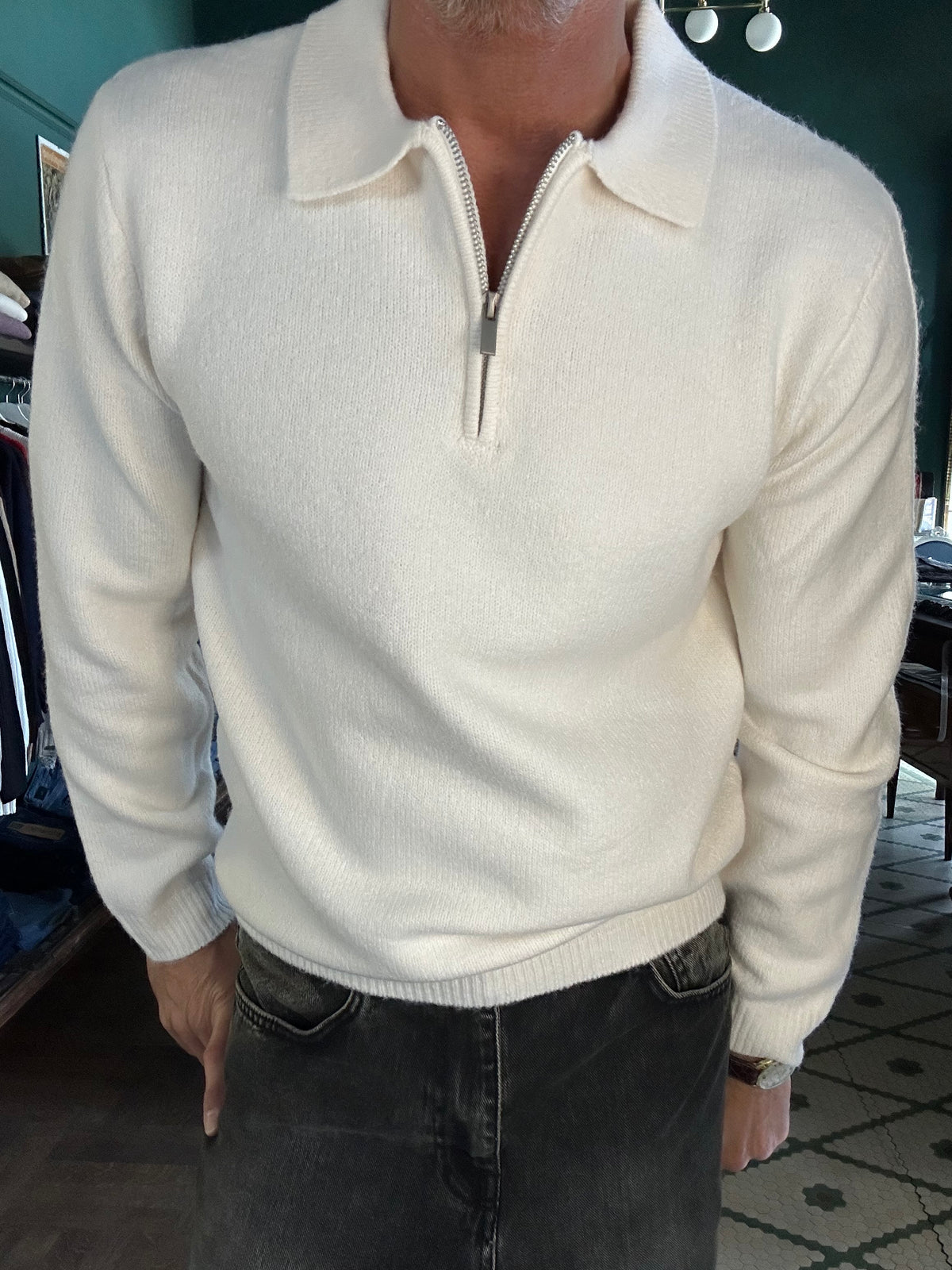 Maglione polo con zip