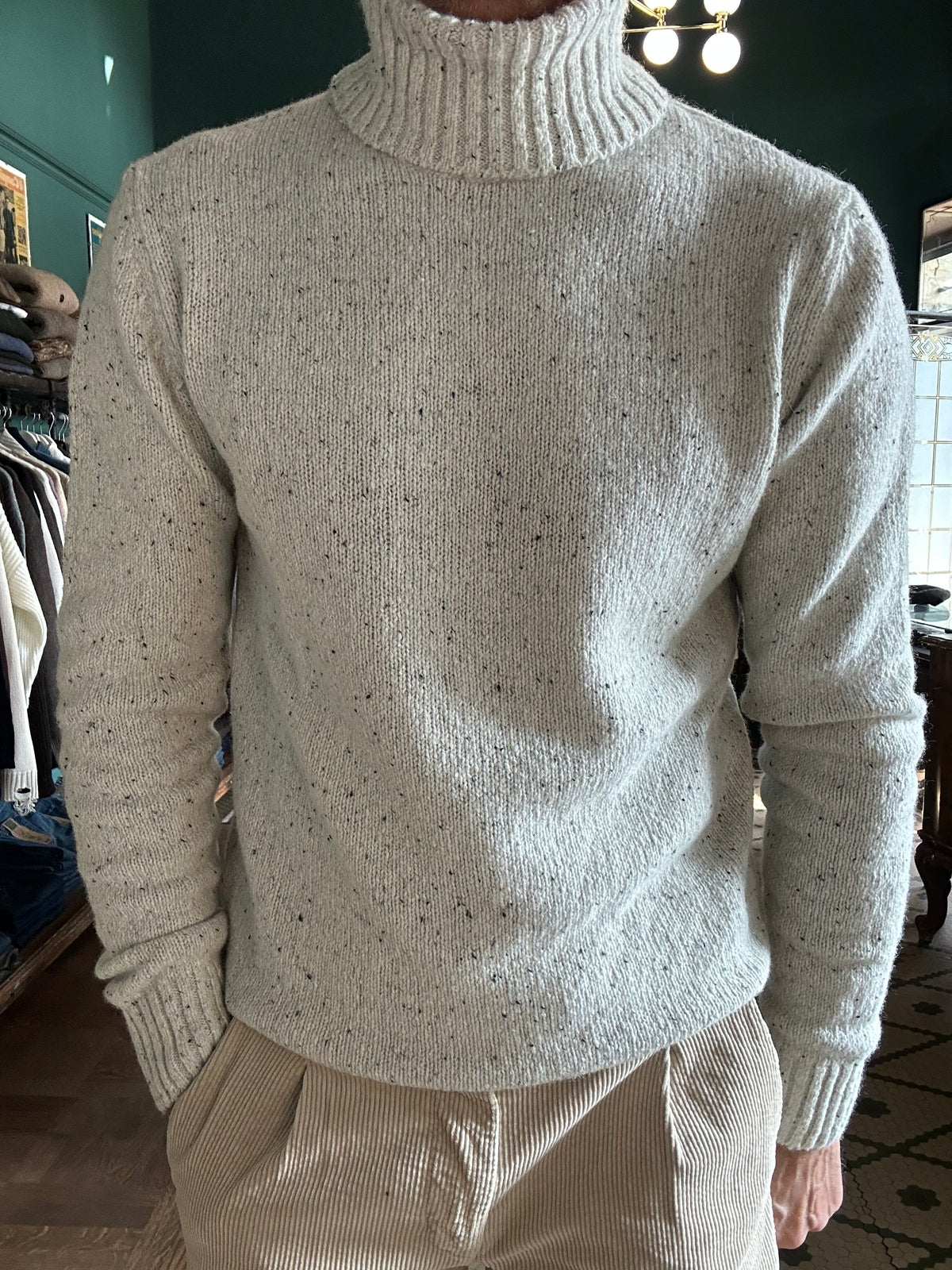 Maglione bottonato dolcevita misto lana