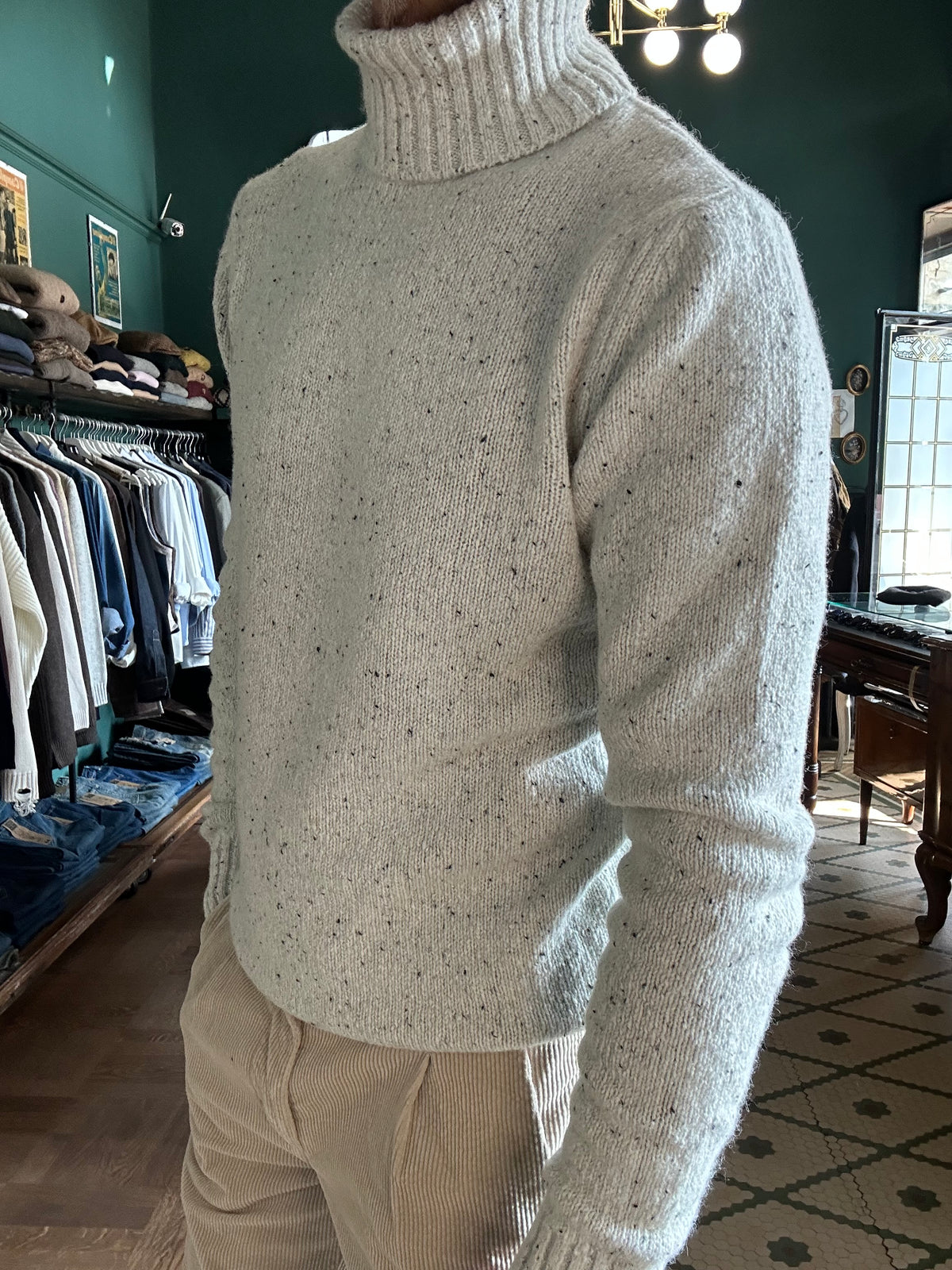 Maglione bottonato dolcevita misto lana