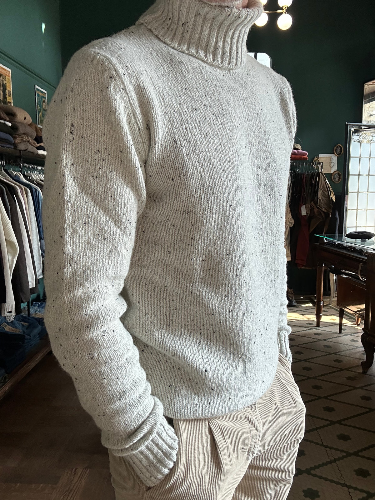 Maglione bottonato dolcevita misto lana