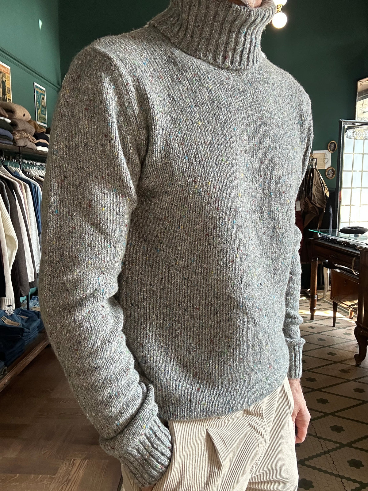 Maglione bottonato dolcevita misto lana