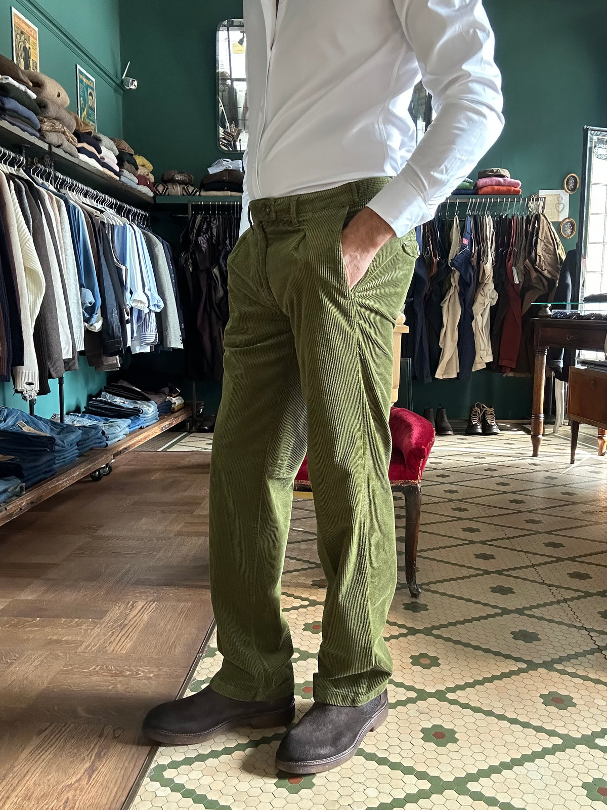 Pantalone Nicola velluto con pence regular fit