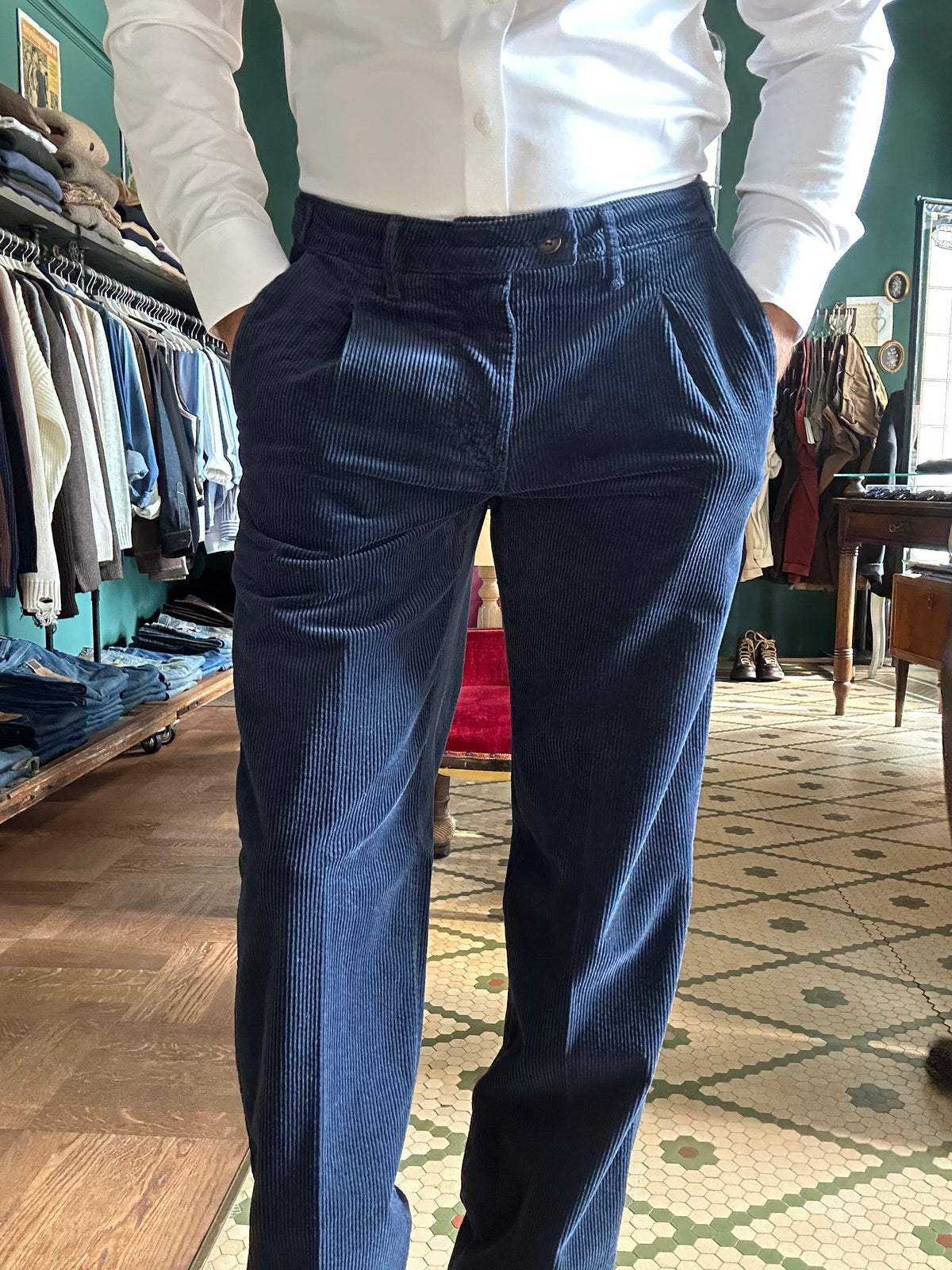 Pantalone Nicola velluto con pence regular fit