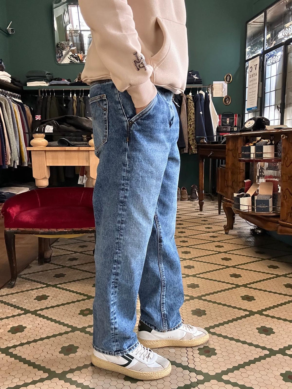 Telacruda Jeans mit amerikanischer Tasche, mittlere Waschung