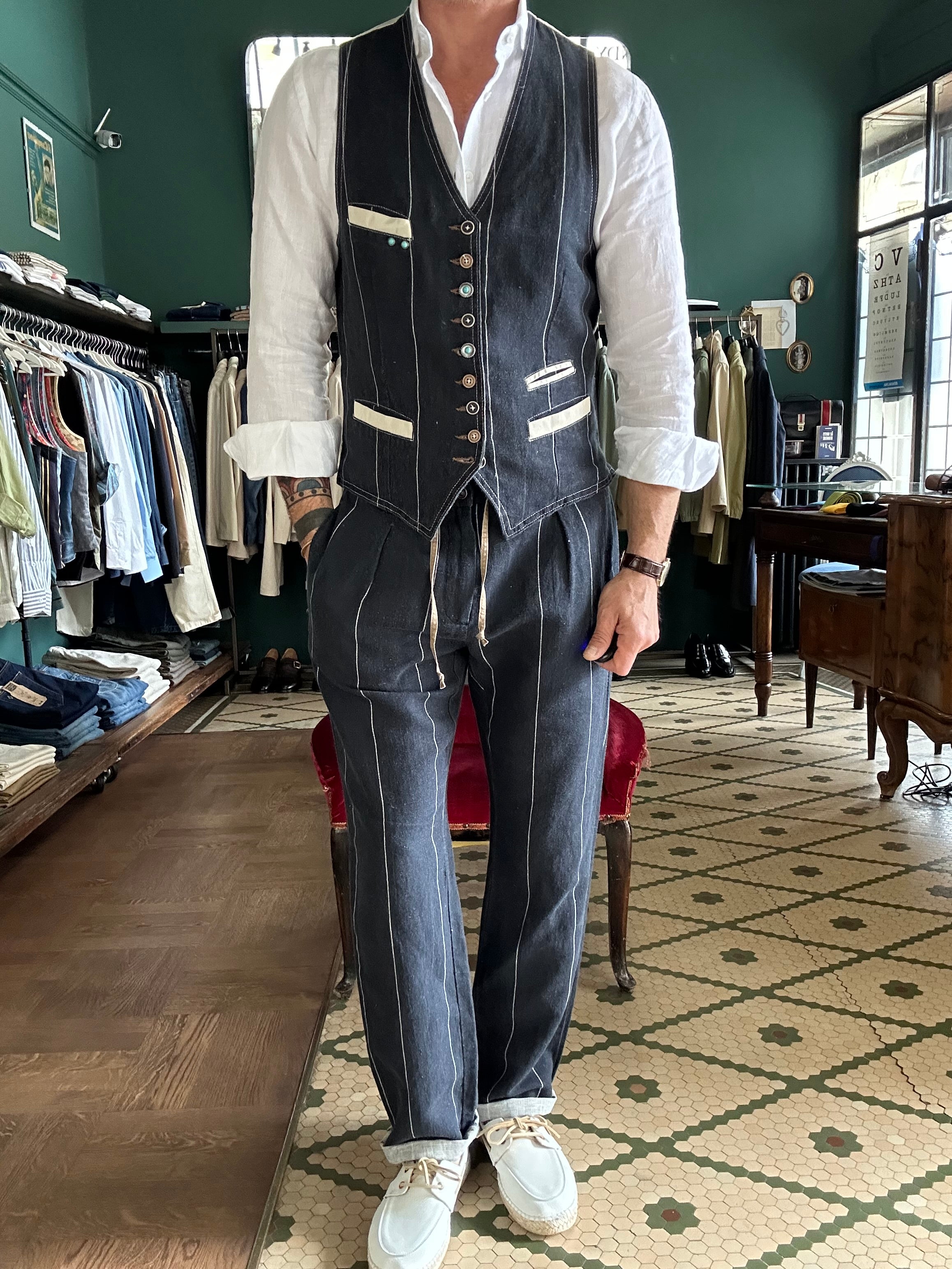 Pantalaccio garry’s earth a righe lino cotone Made in Italy