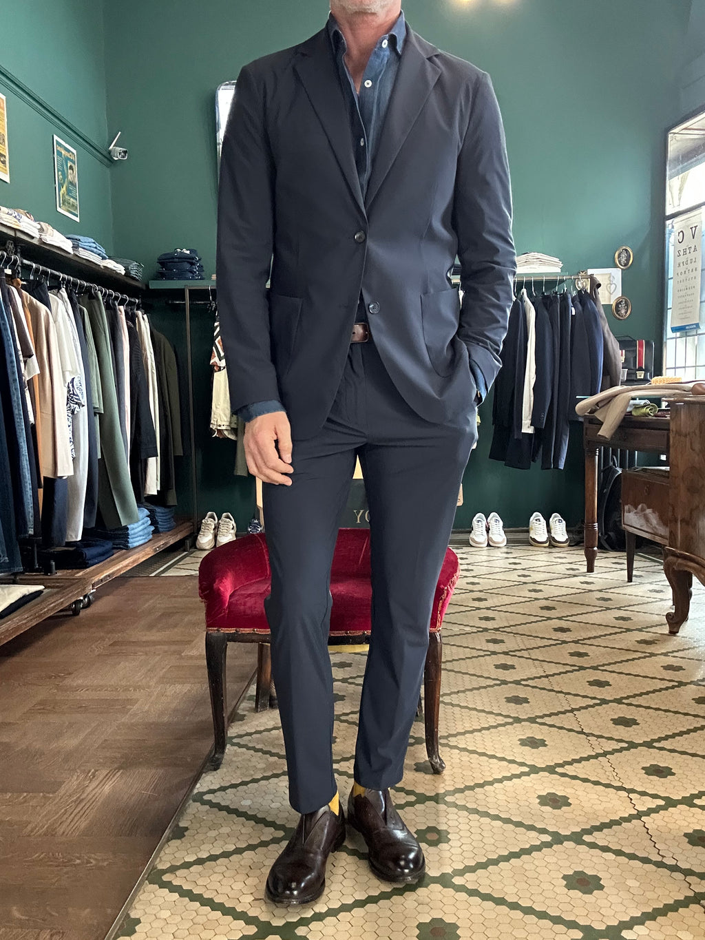 Abito no-stiro blu tessuto tecnico