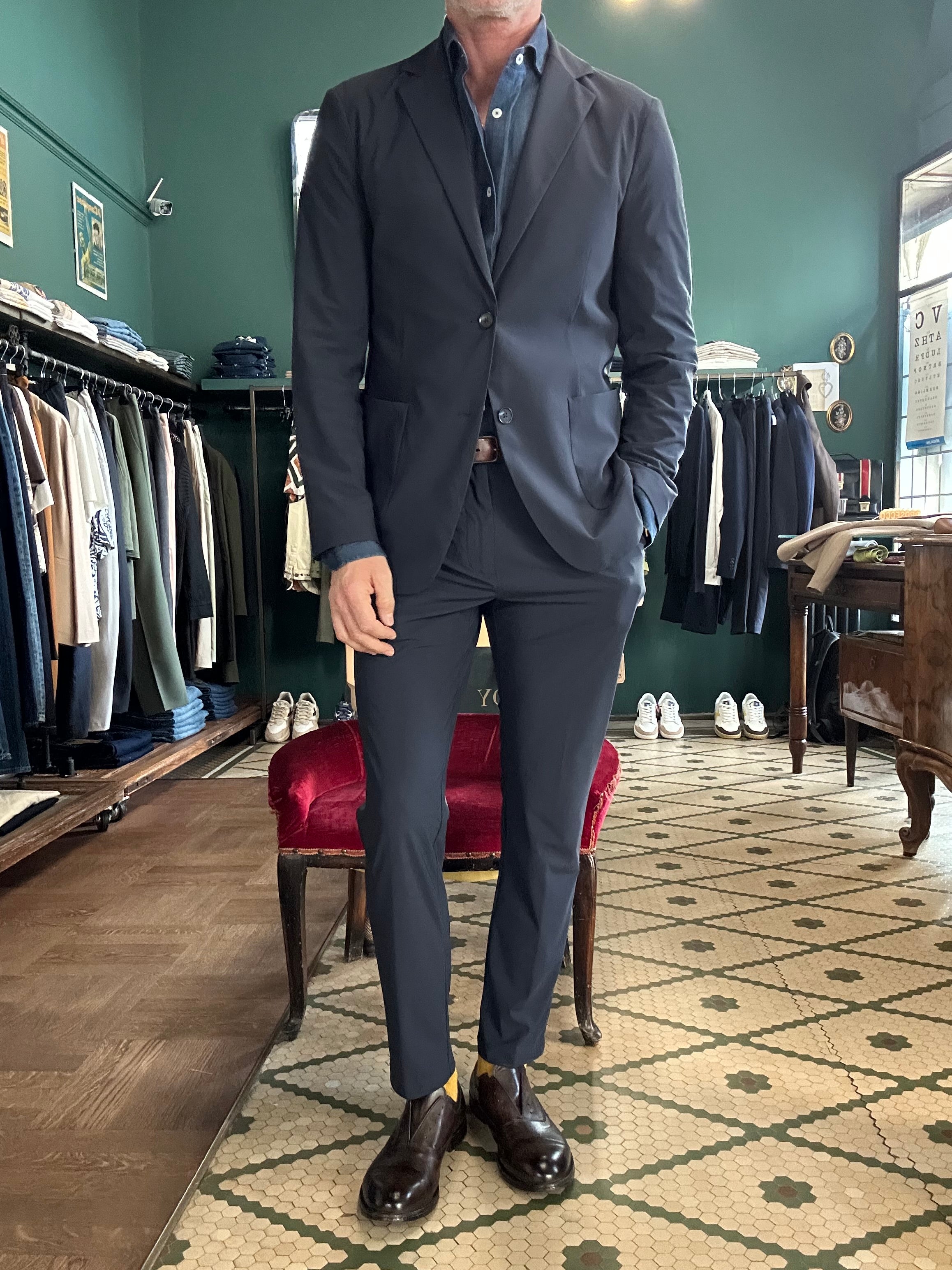 Abito no-stiro blu tessuto tecnico