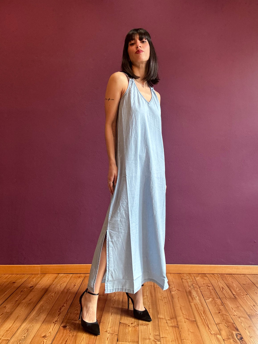 Sara dress with denim effect
