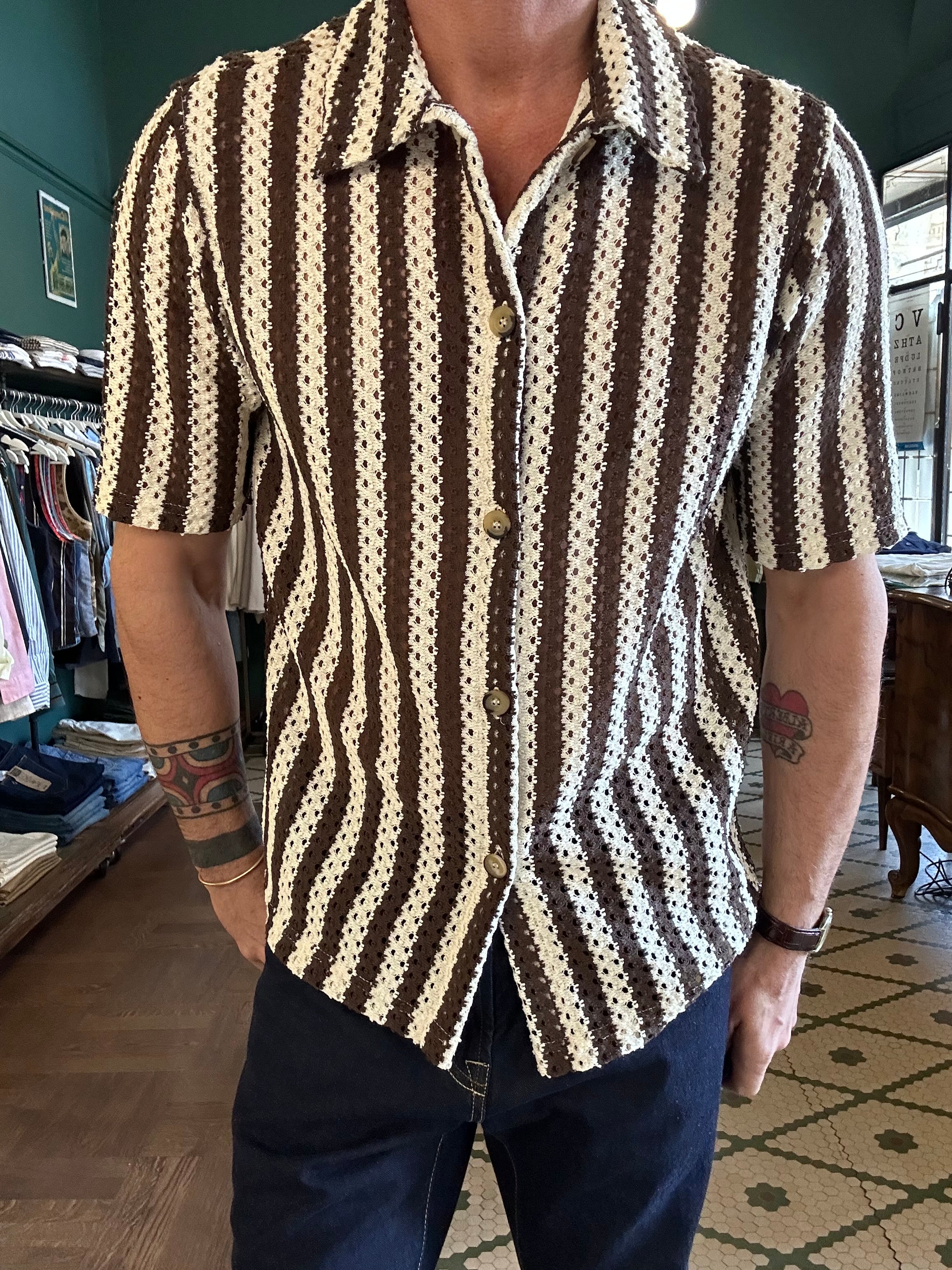 Polo camicia traforata lavorazione a uncinetto Made in Italy