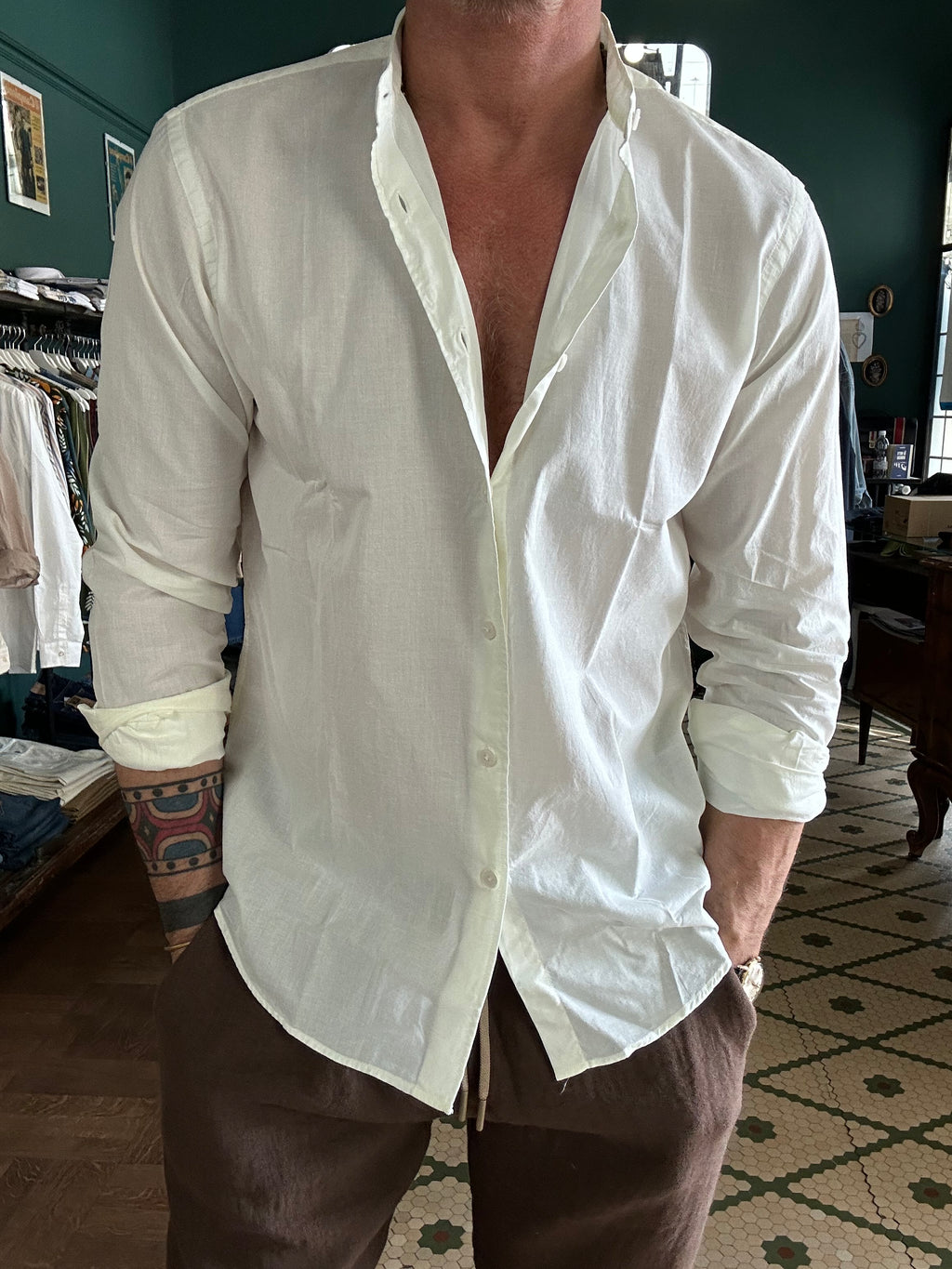 Camicia coreana in mussola di cotone