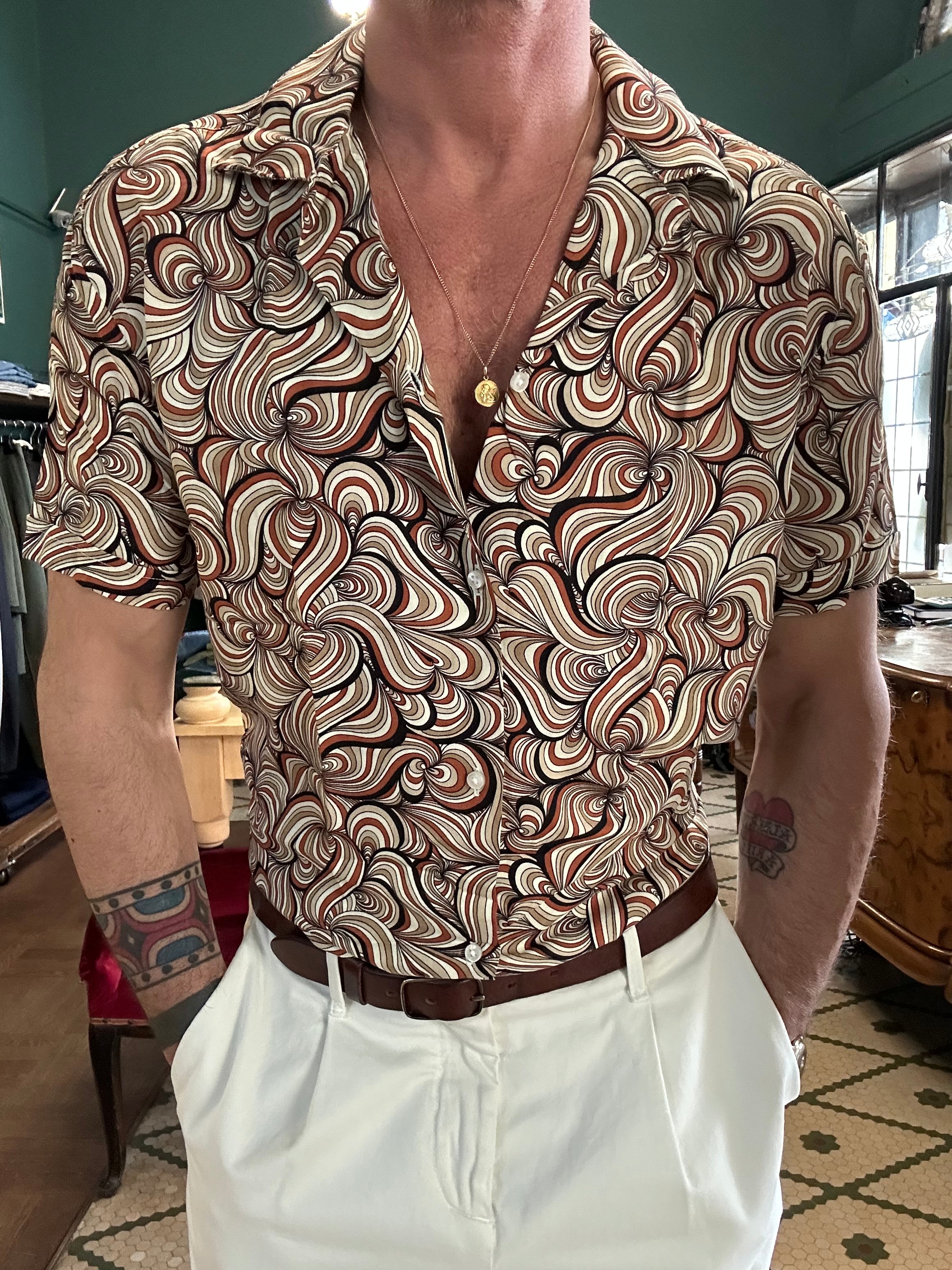 Camicia viscosa collo Hawaii mezza manica maori