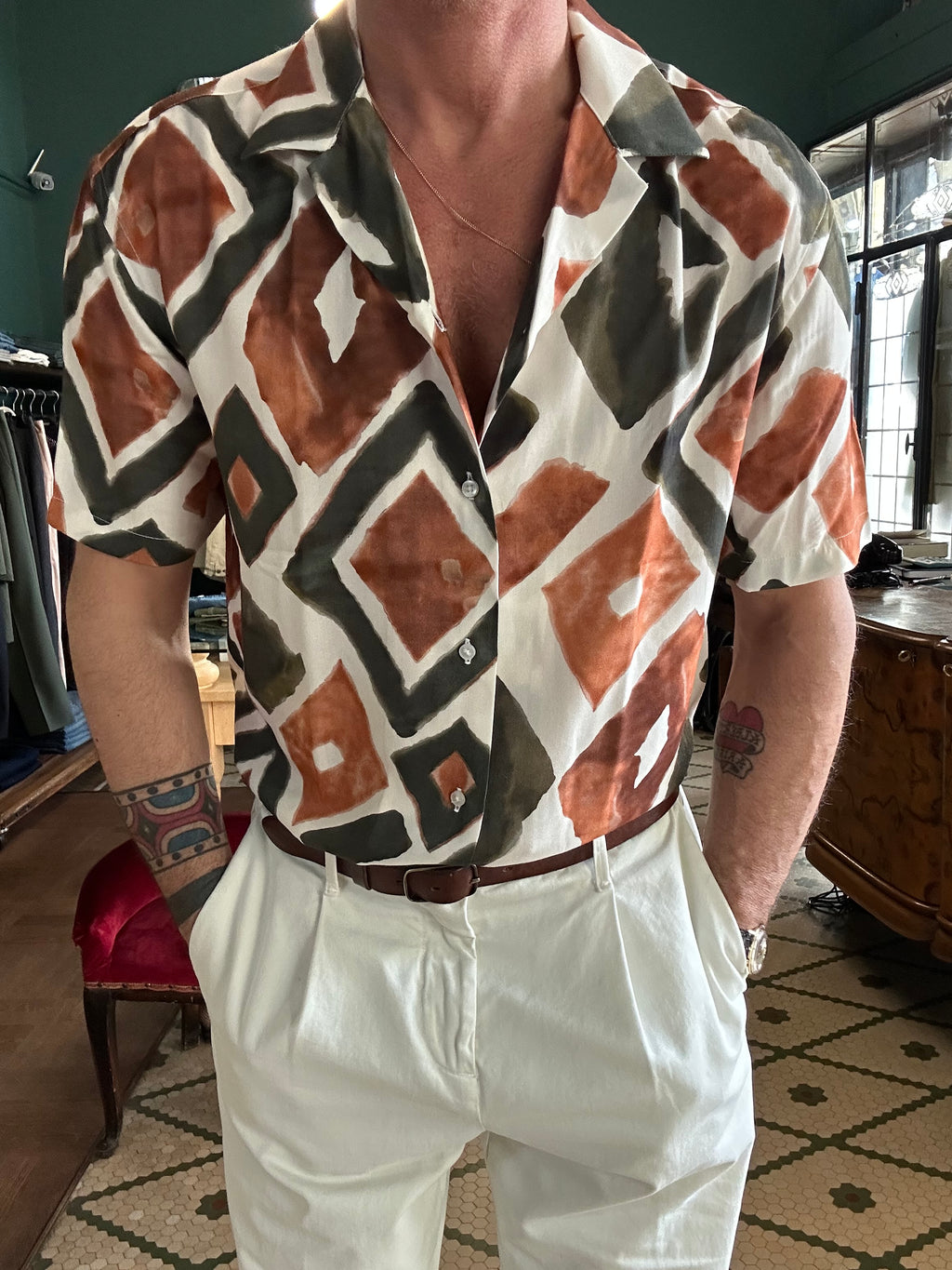 Maori viscose Hawaii-collar shirt
