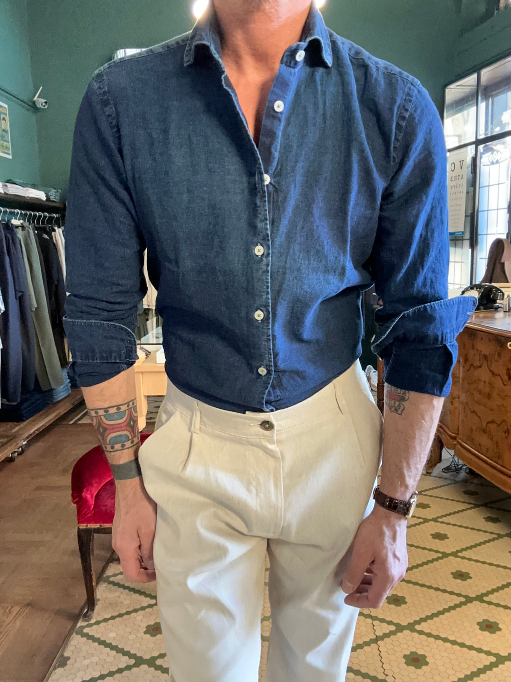 Camicia indaco effetto jeans