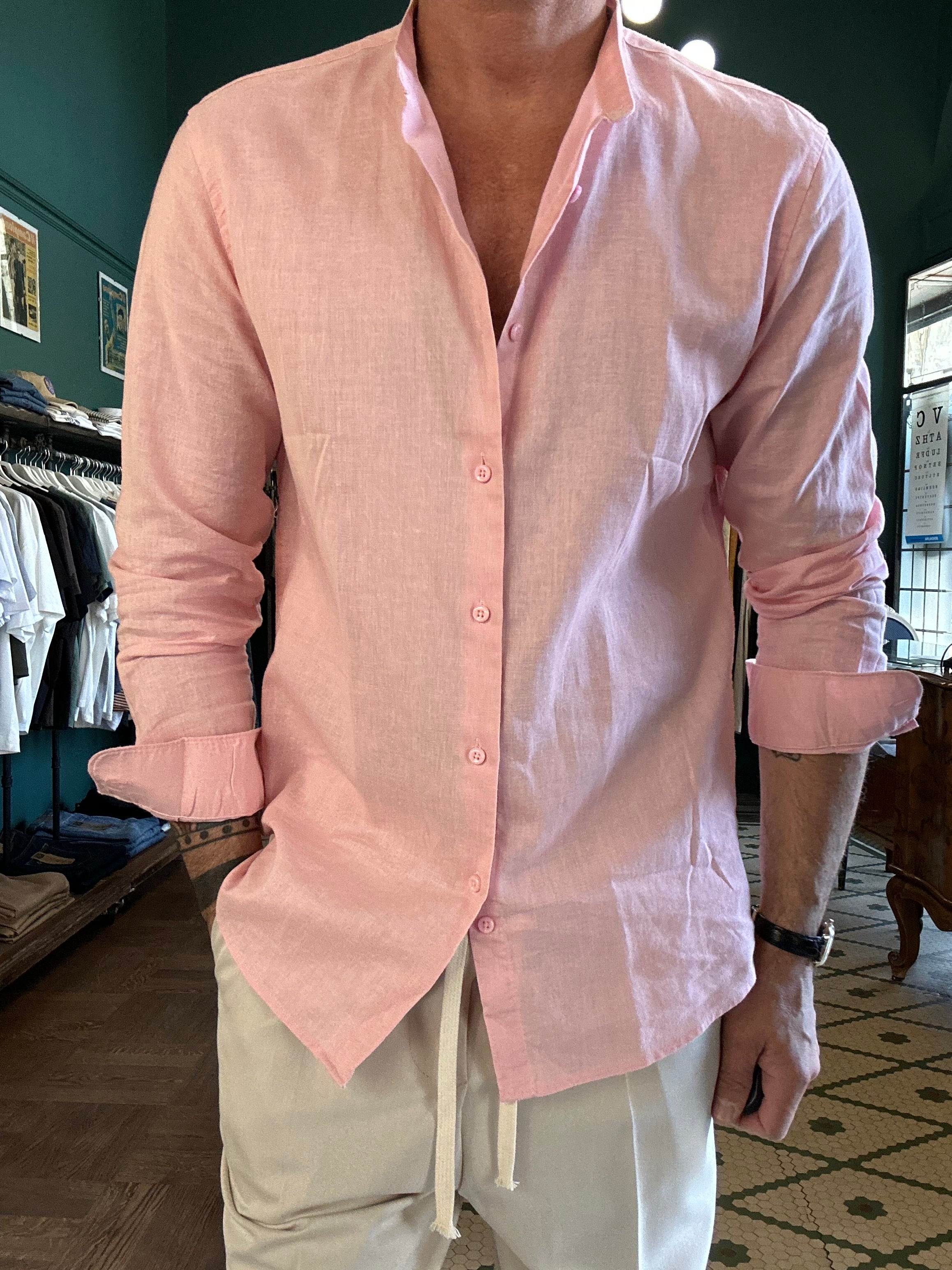 Camicia 100% lino collo coreano