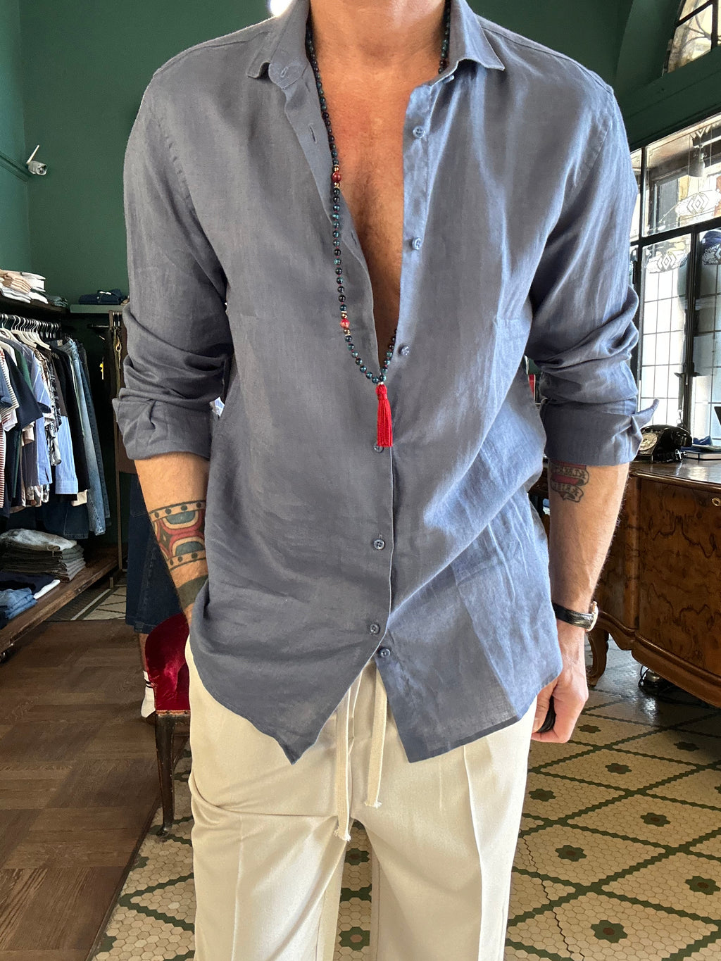 Camicia 100% lino collo Capri