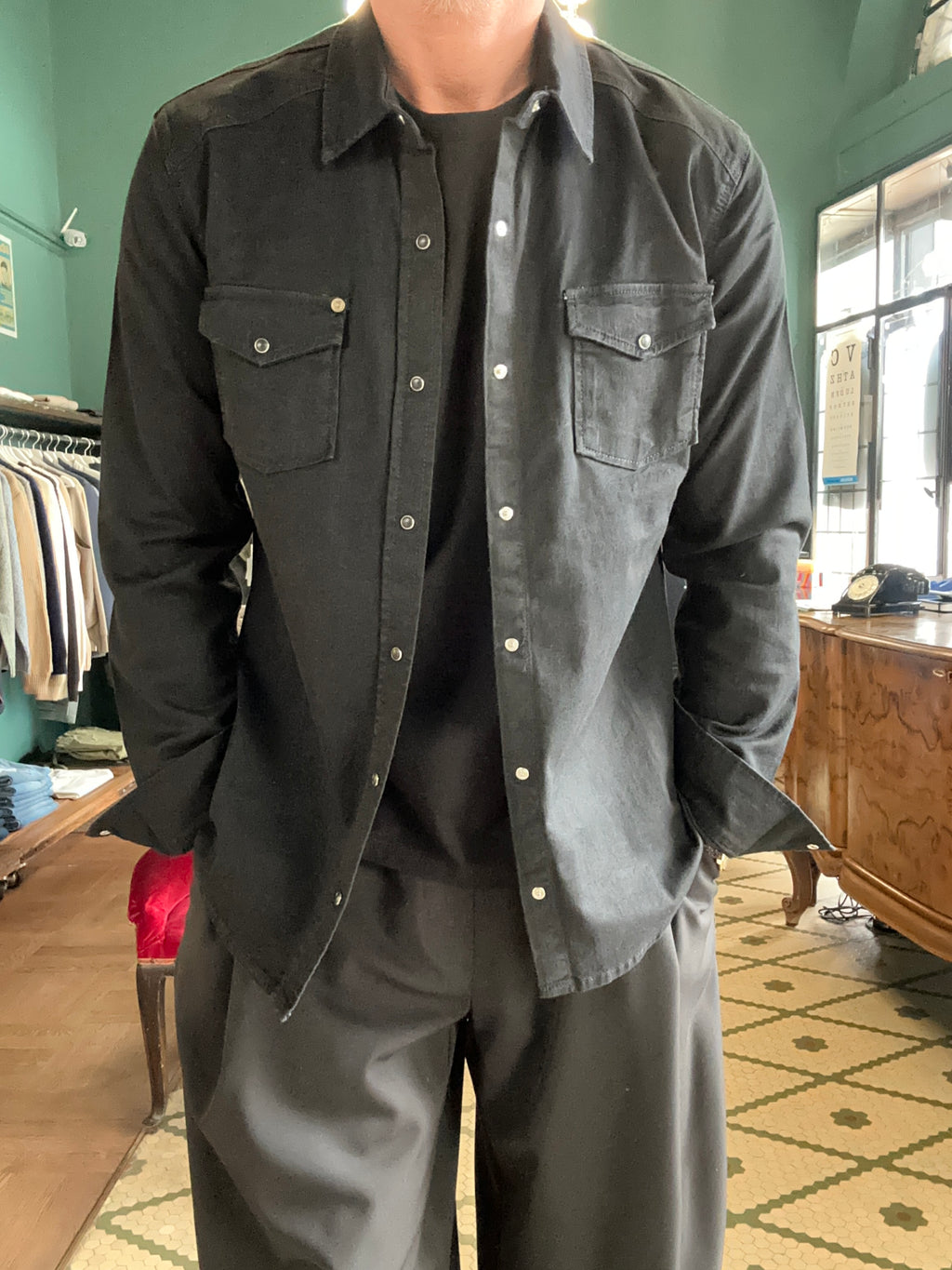 Camicia texana nera slim fit