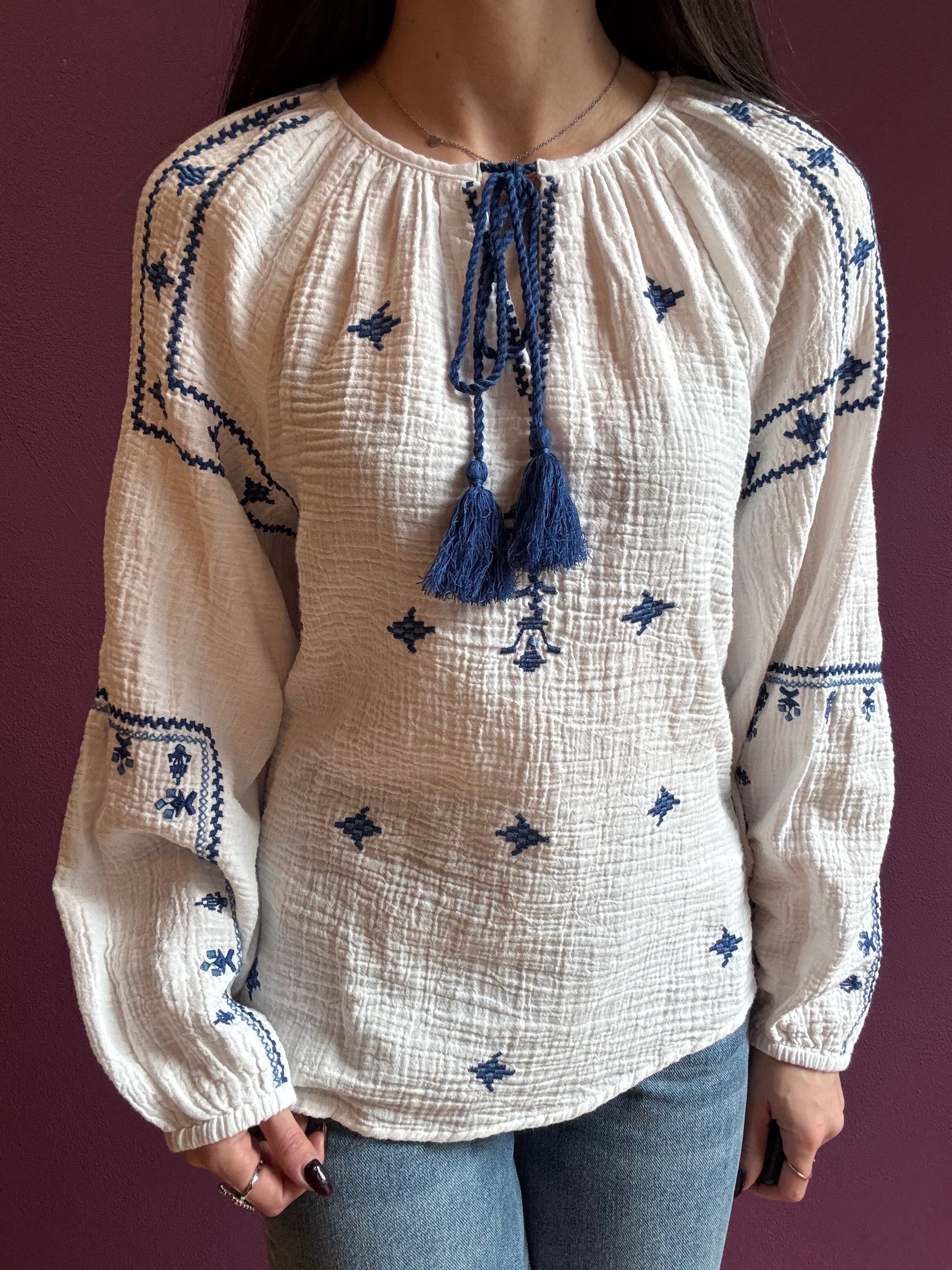 Blusa ricamata cotone
