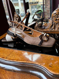 Linen square-toe slingbacks