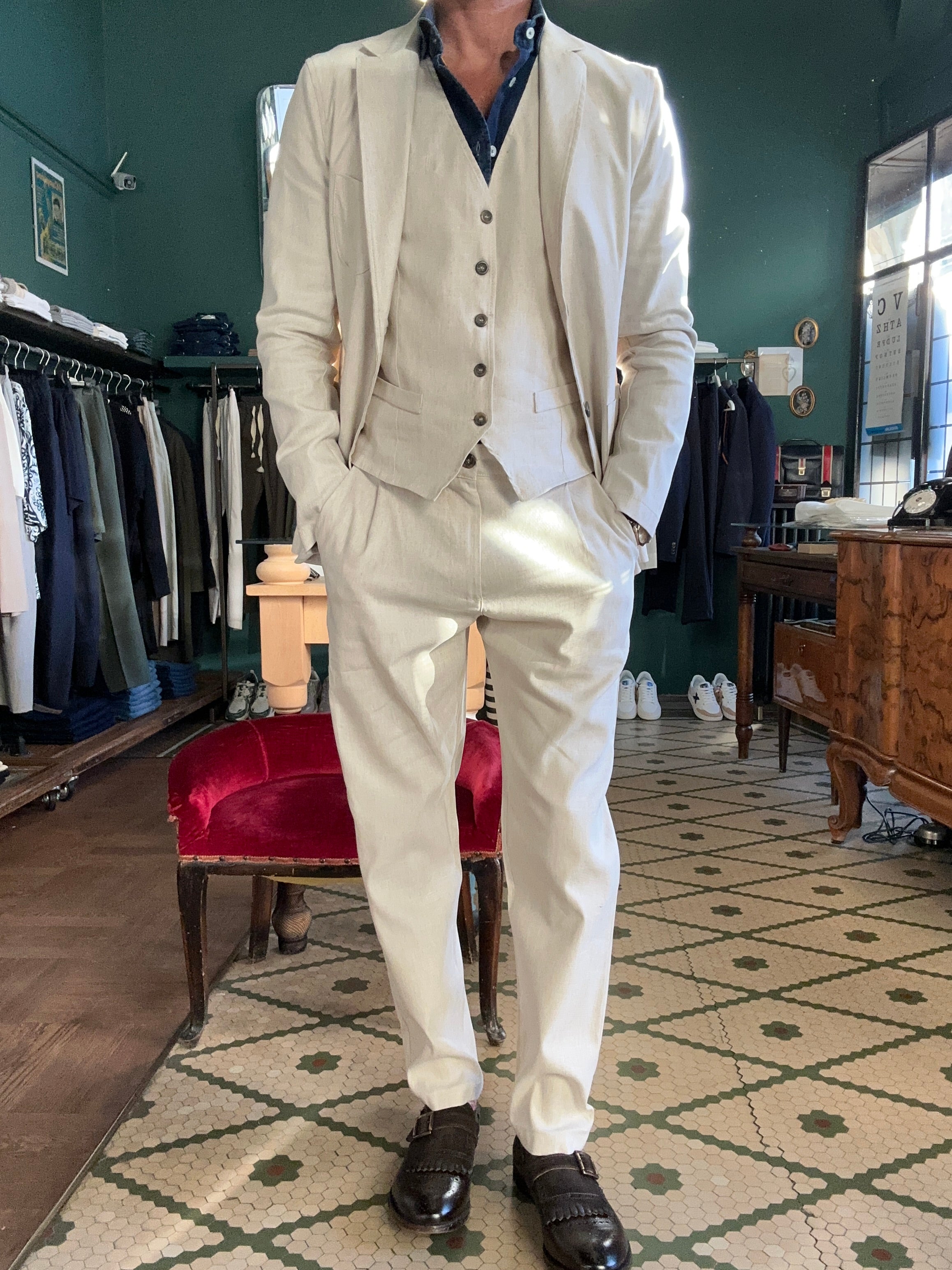 Gilet misto lino tessuto fiammato