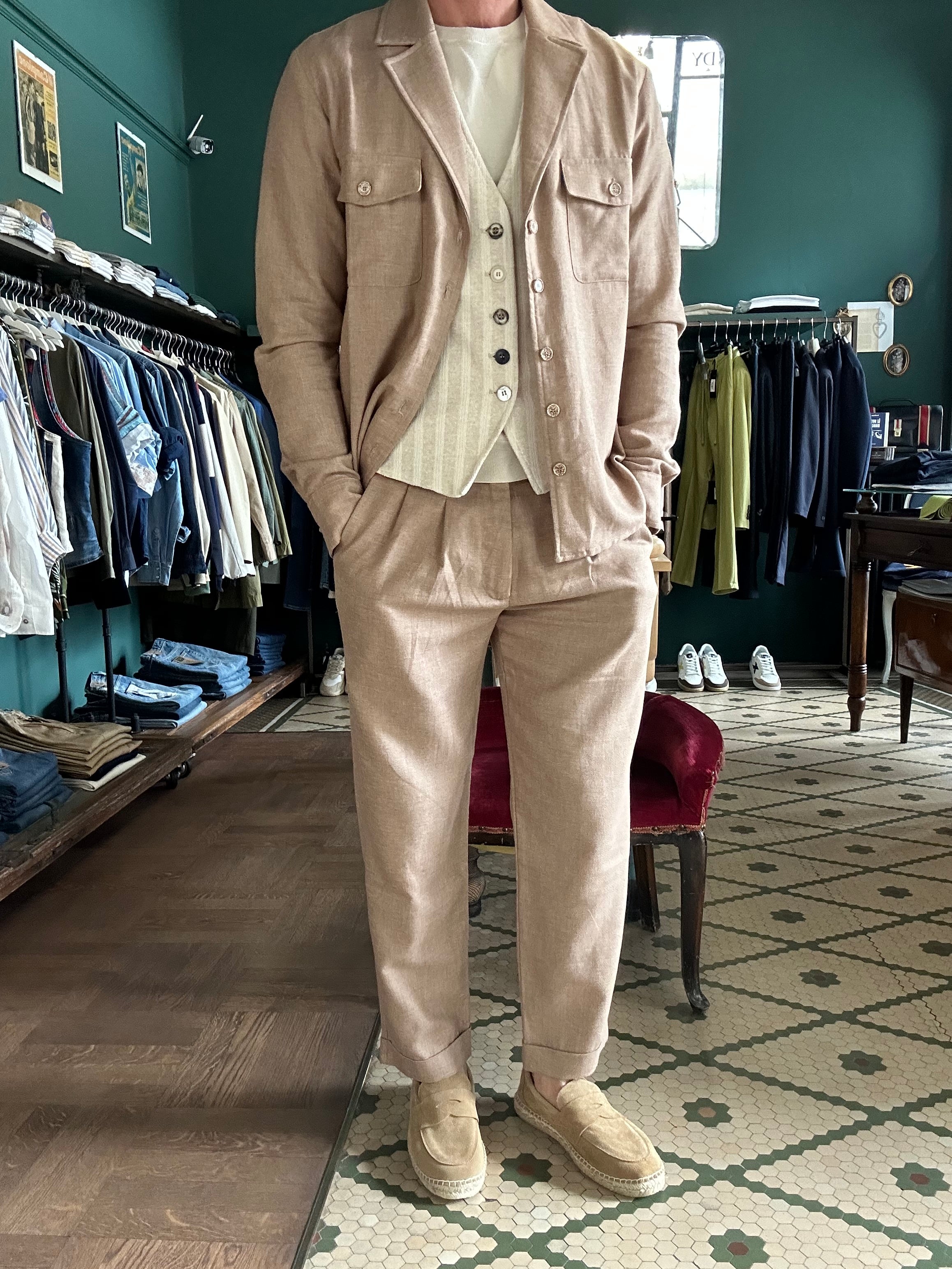 Koon mixed linen trousers with double pleats
