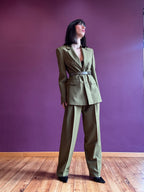 Pistachio pleated trousers with belt