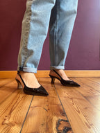 Chanel lefabian dark brown patent leather