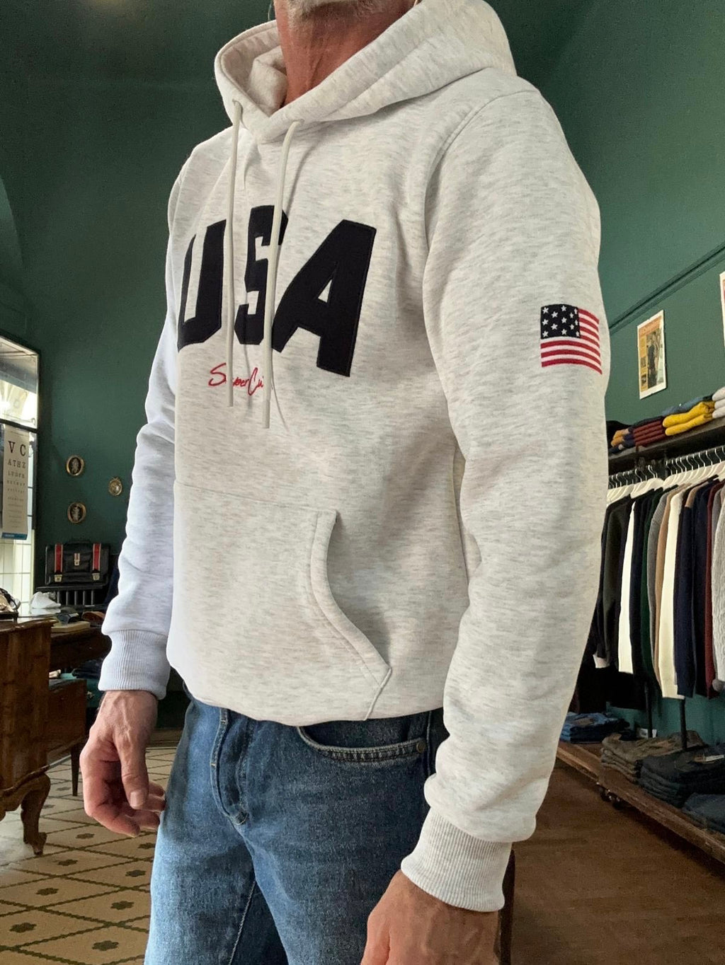 Felpa girocollo “USA” grigia
