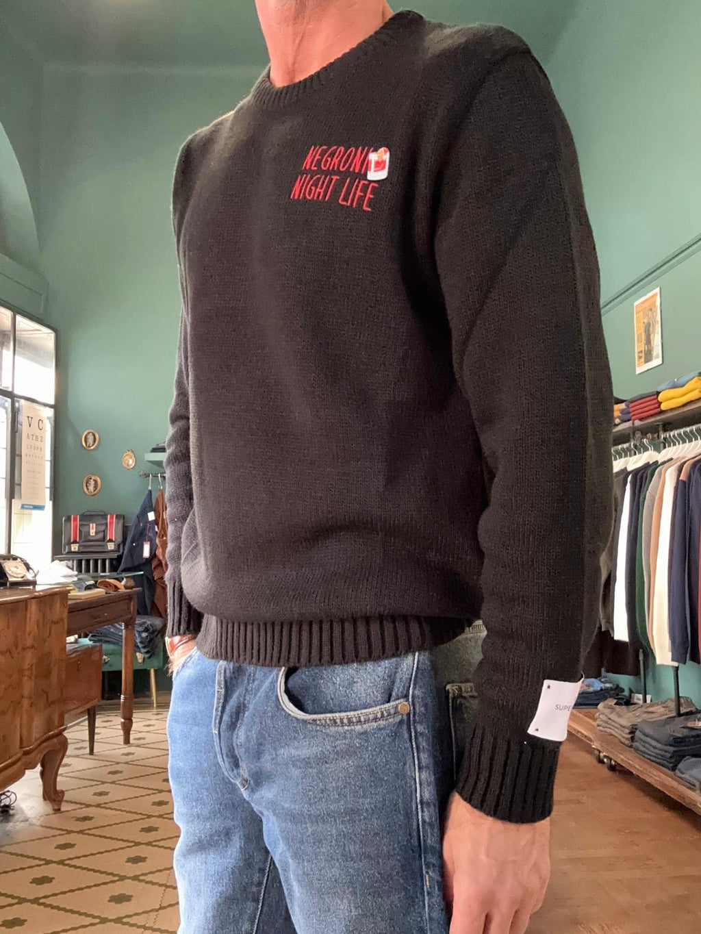 Maglione girocollo "negroni night life" nero